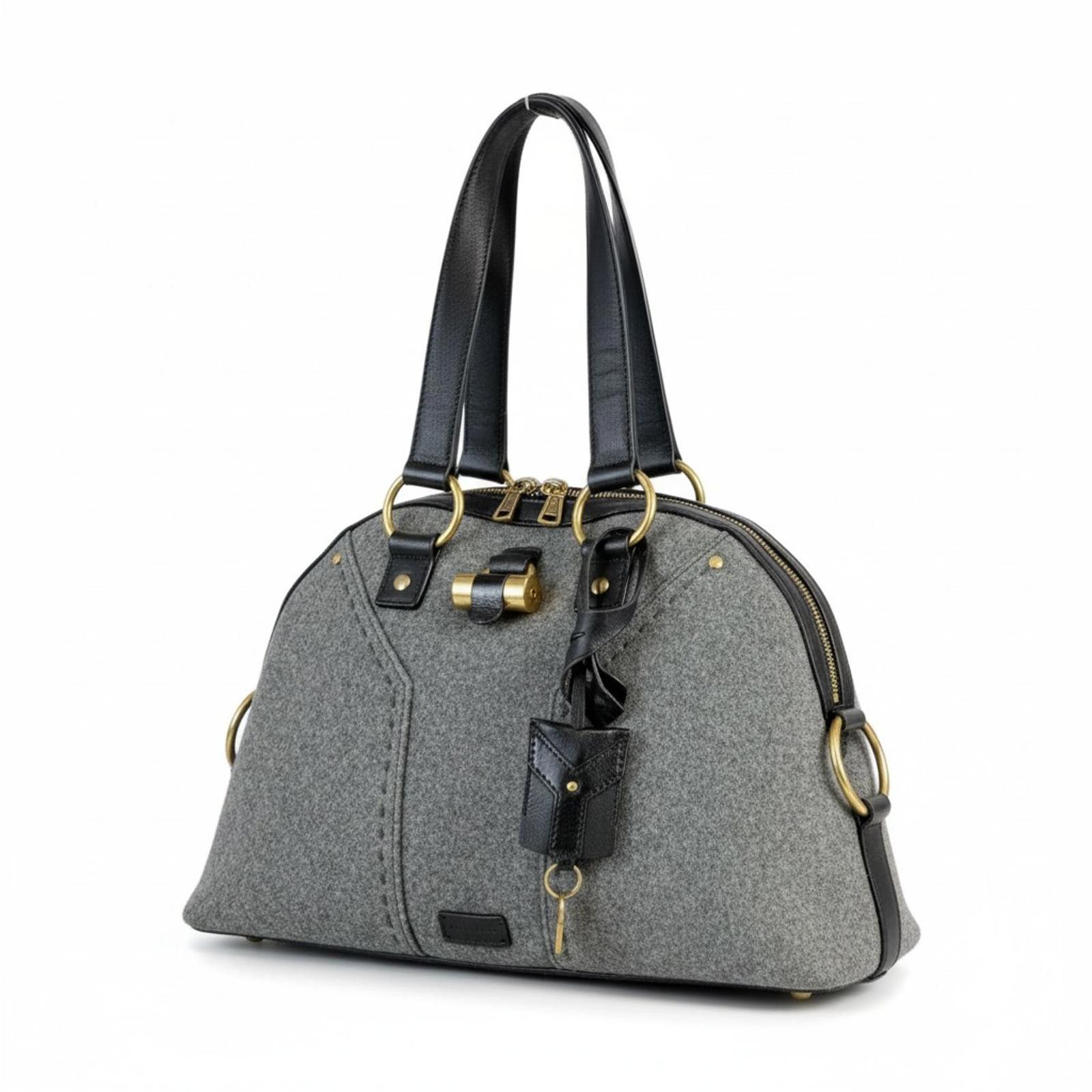 Saint Laurent Paris Saint Laurent - Grey Wool Black Leather Handbag Size ONE SIZE - 1 Thumbnail