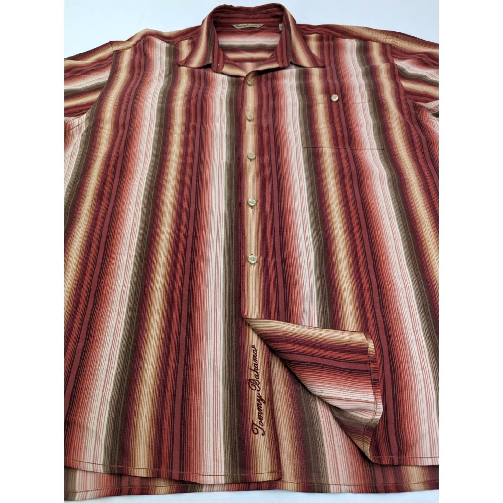 Tommy Bahama Tommy Bahama Shirt Striped Button-Up Men XXL Rust Orange Long Sleeve Silk Button-Down Size US XXL / EU 58 / 5 - 4 Thumbnail