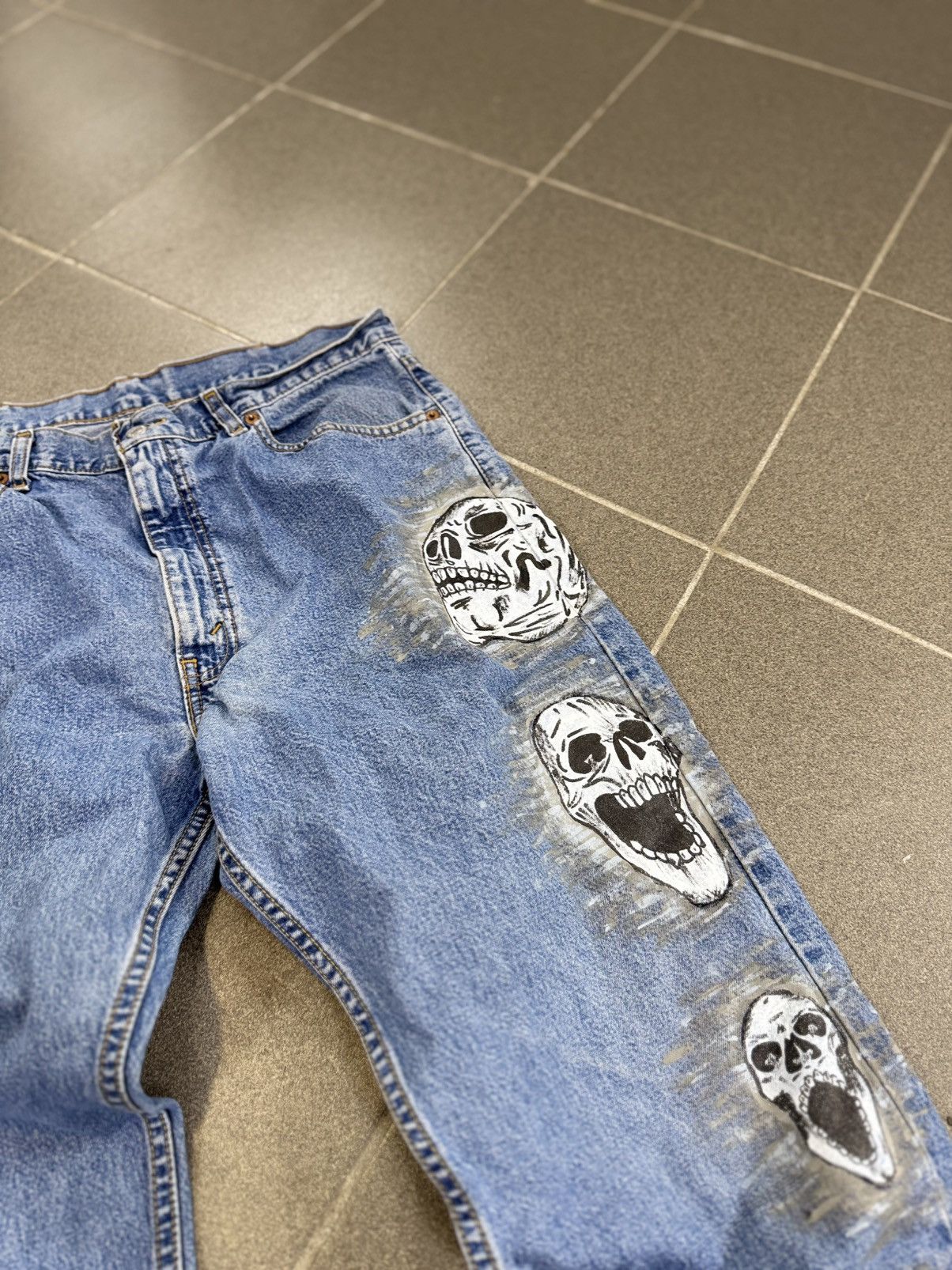 Levi's Vintage Levi’s Skull Stonewashed Denim Custom Handmade Jeans Size US 31 - 3 Thumbnail