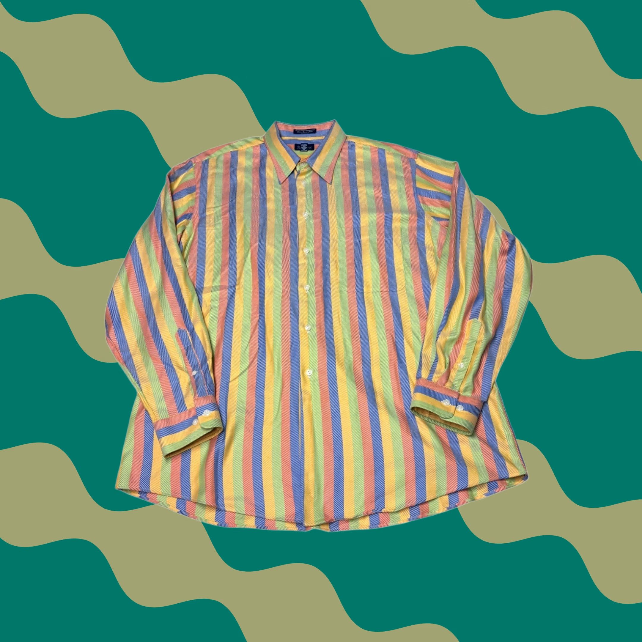 Vintage Paul Fredrick Mens XL Performance Cotton Striped Button Down Sport Shirt Multi Size US XL / EU 56 / 4 - 1 Thumbnail
