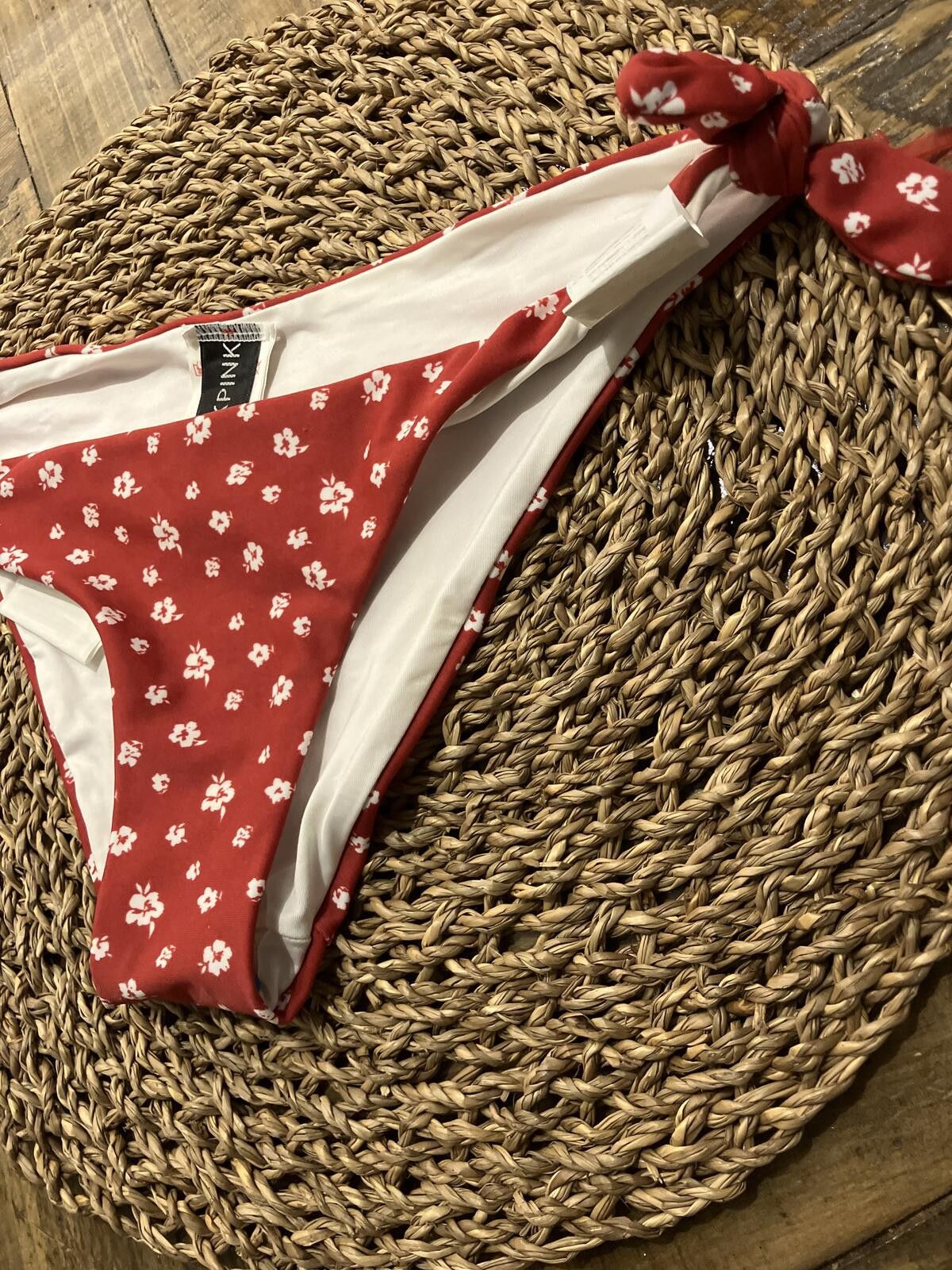 Pink NWT PINK Red Floral Bikini Bottoms with Side Ties Size ONE SIZE - 3 Thumbnail
