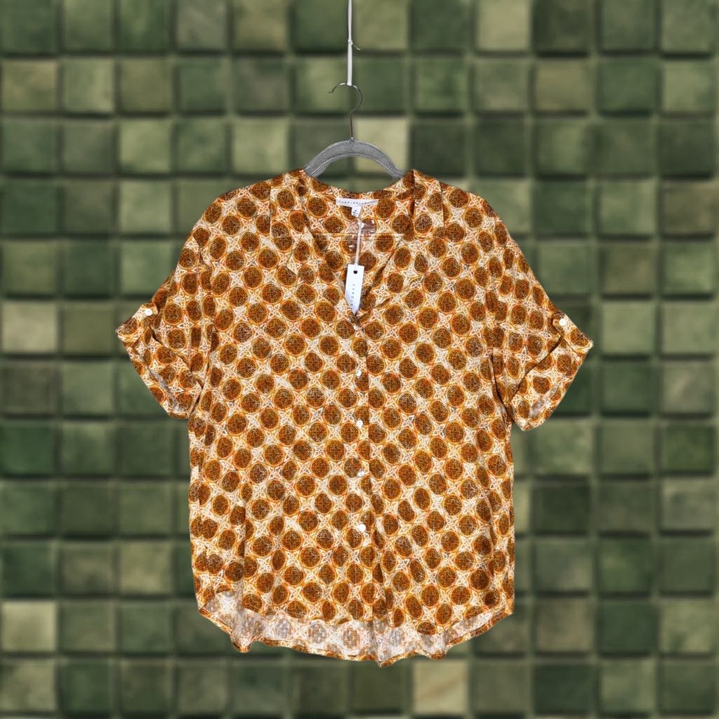Vintage VINTAGE? Jane & Delancey Blouse Womens M Orange Button-Up Short Sleeve Top Boho Hippie Size M / US 6-8 / IT 42-44 - 1 Thumbnail