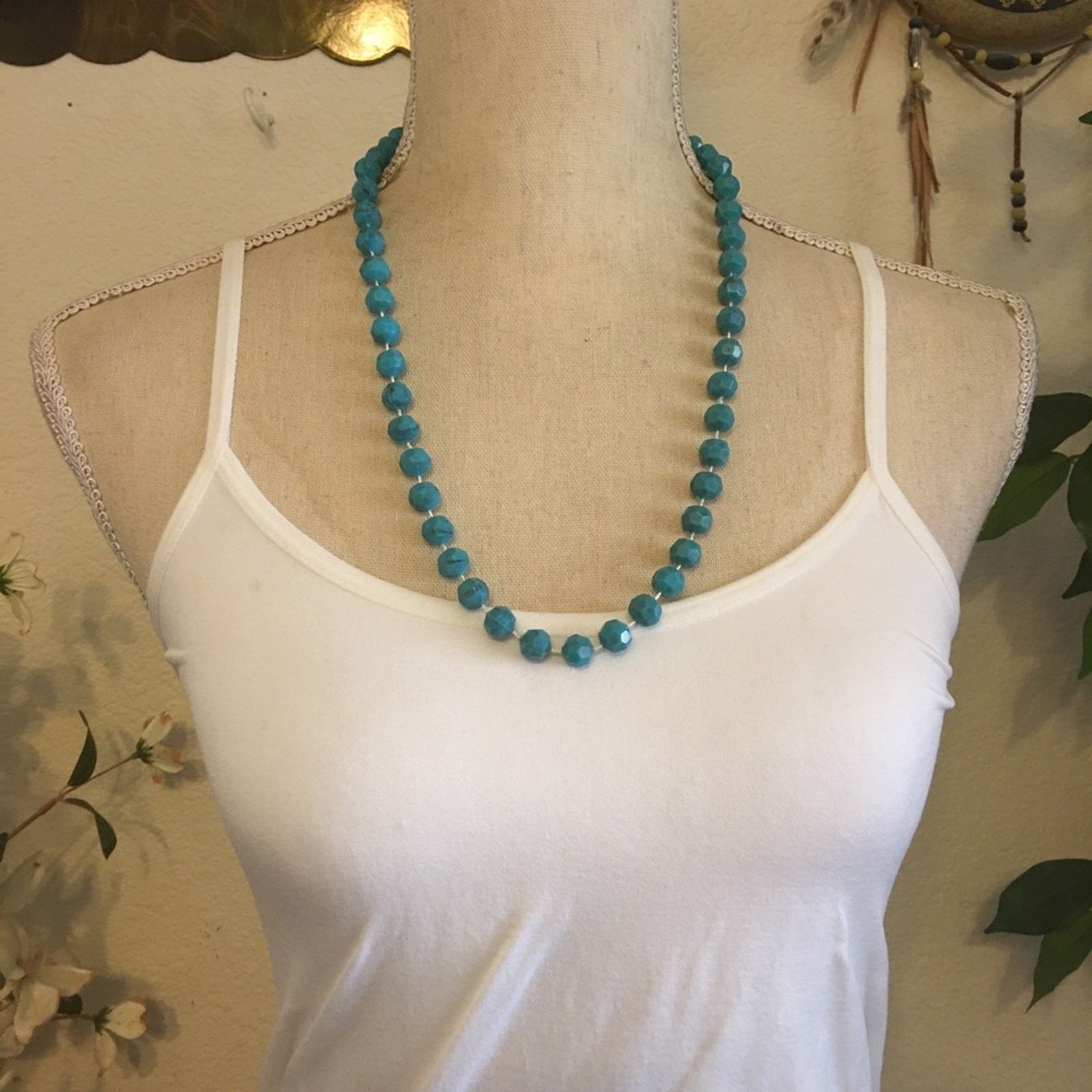 Vintage Vintage turquoise faceted marble bead necklace Size ONE SIZE - 5 Thumbnail