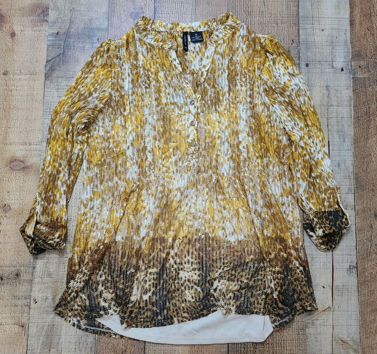 Designer New Directions Top Medium Yellow Built In Tank Top Blouse Size M / US 6-8 / IT 42-44 - 1 Thumbnail