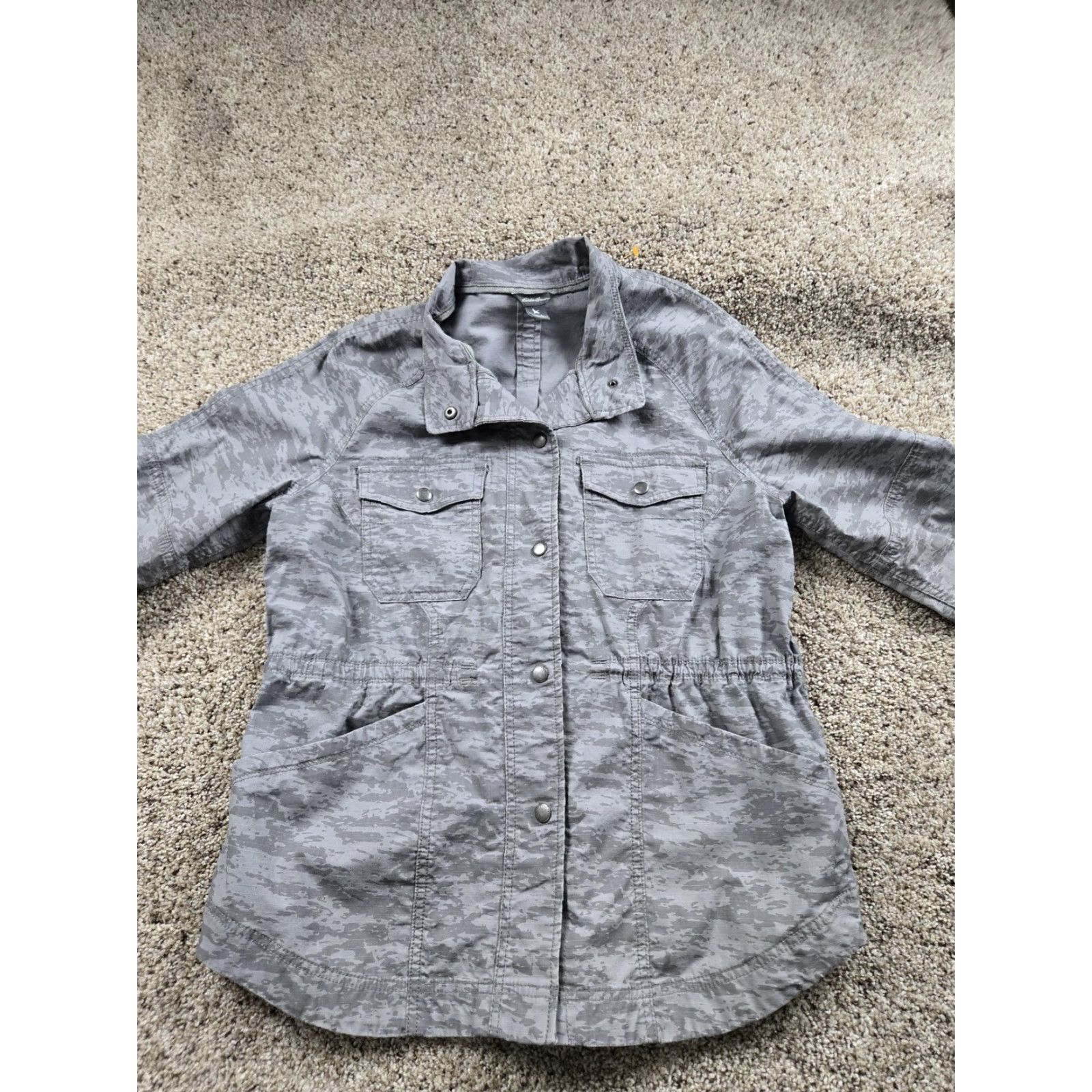 Eddie Bauer Eddie Bauer Jacket Womens Large Gray Camo Snap Front Lightweight Stretch Size L / US 10 / IT 46 - 3 Thumbnail