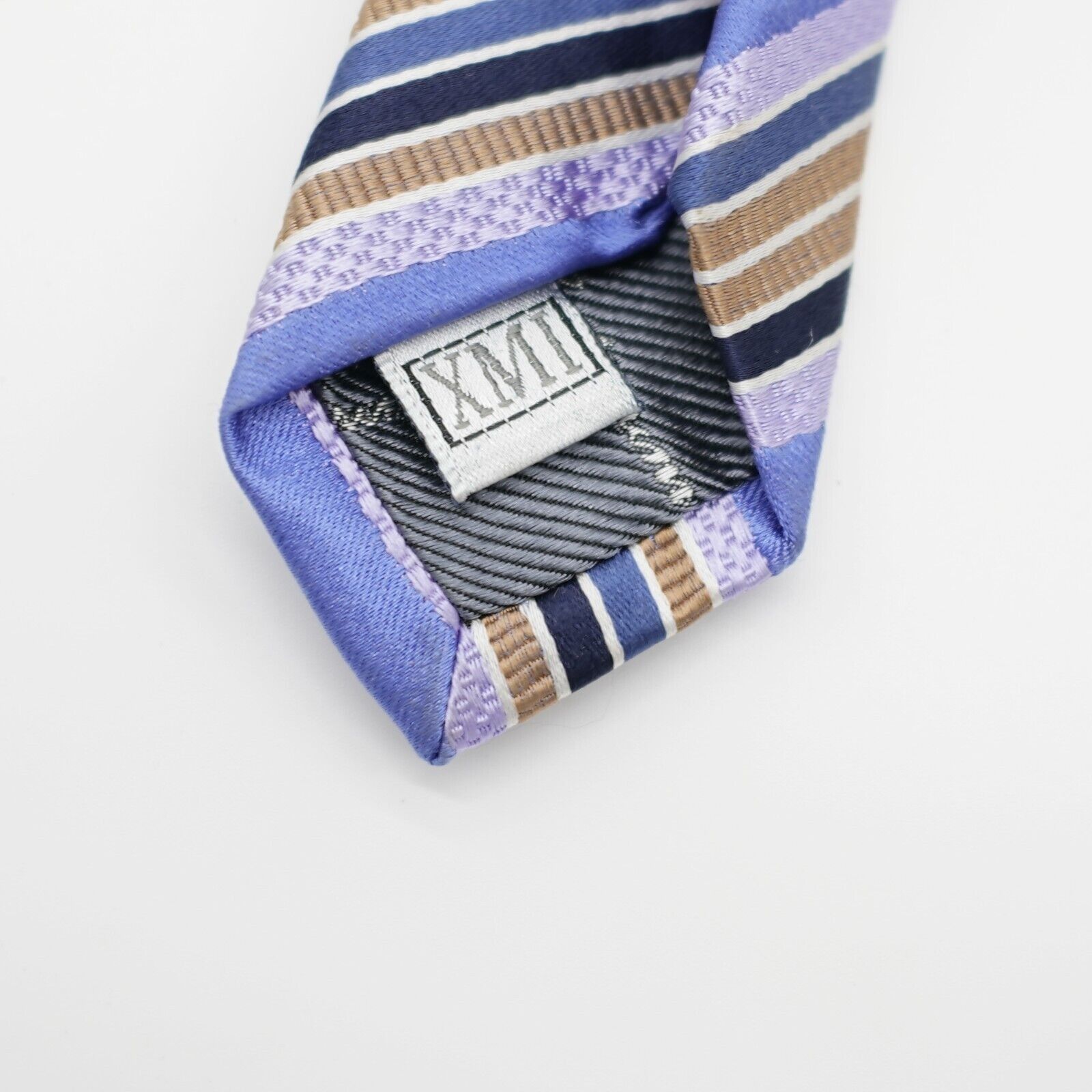 XMI Platinum XMI Platinum Blue Tan Purple Striped Woven Wide Silk Tie Size ONE SIZE - 4 Thumbnail