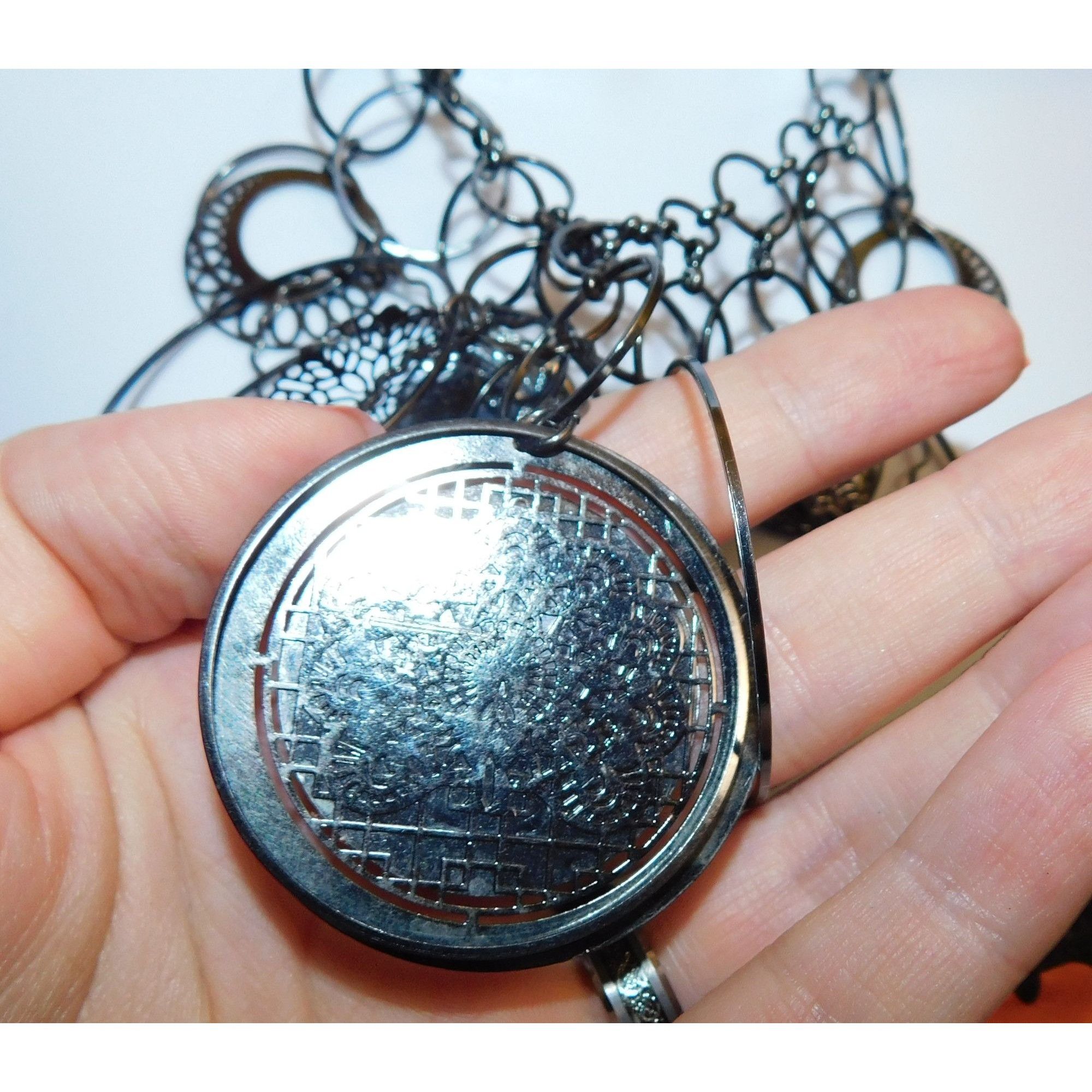 Other Abstract Floral Elephant Silver Tone Medallion Necklace Size ONE SIZE - 9 Thumbnail