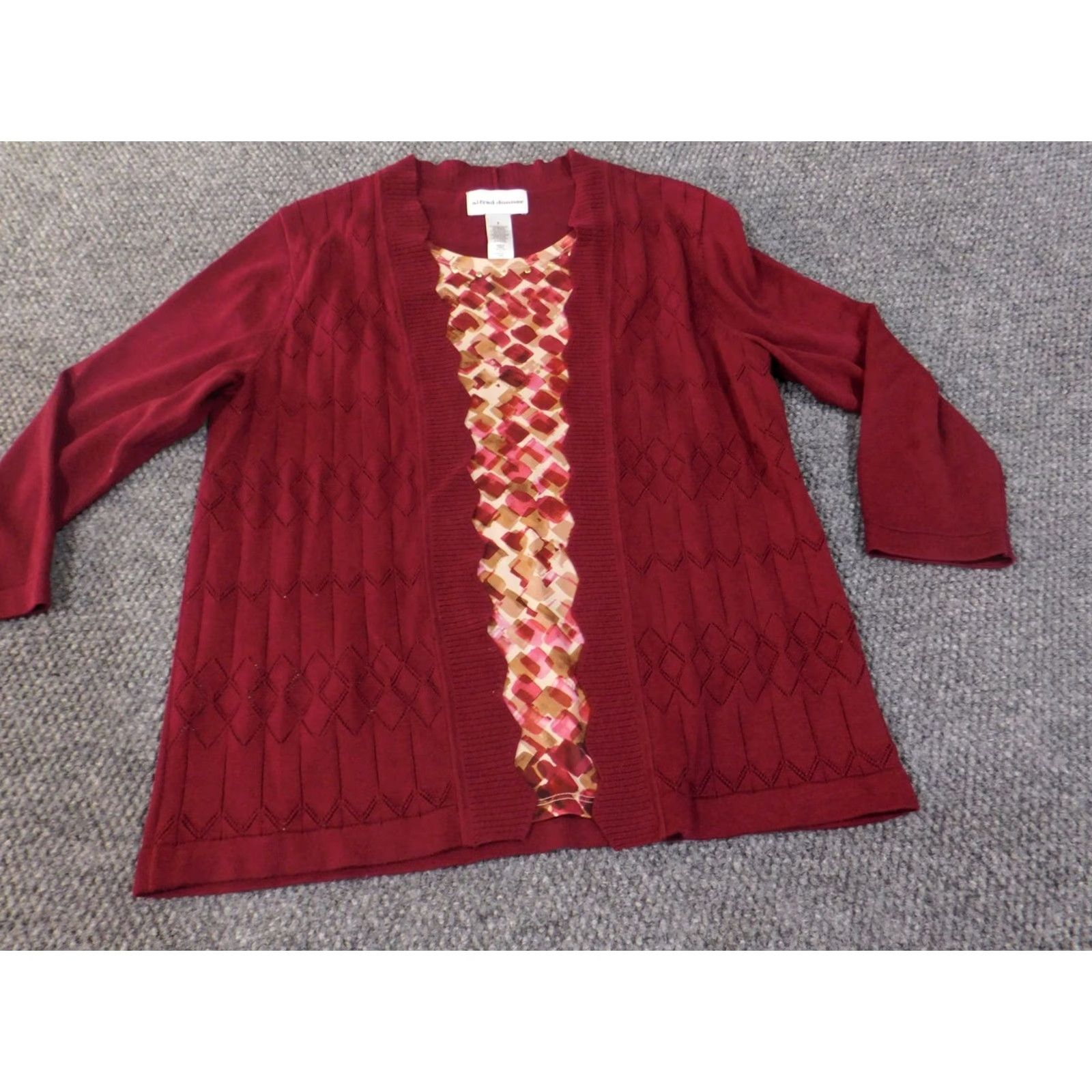 Vintage Alfred Dunner Sweater Cardigan 3/4 Sleeve Womens Small Red Knit Pattern Top Size S / US 4 / IT 40 - 6 Thumbnail