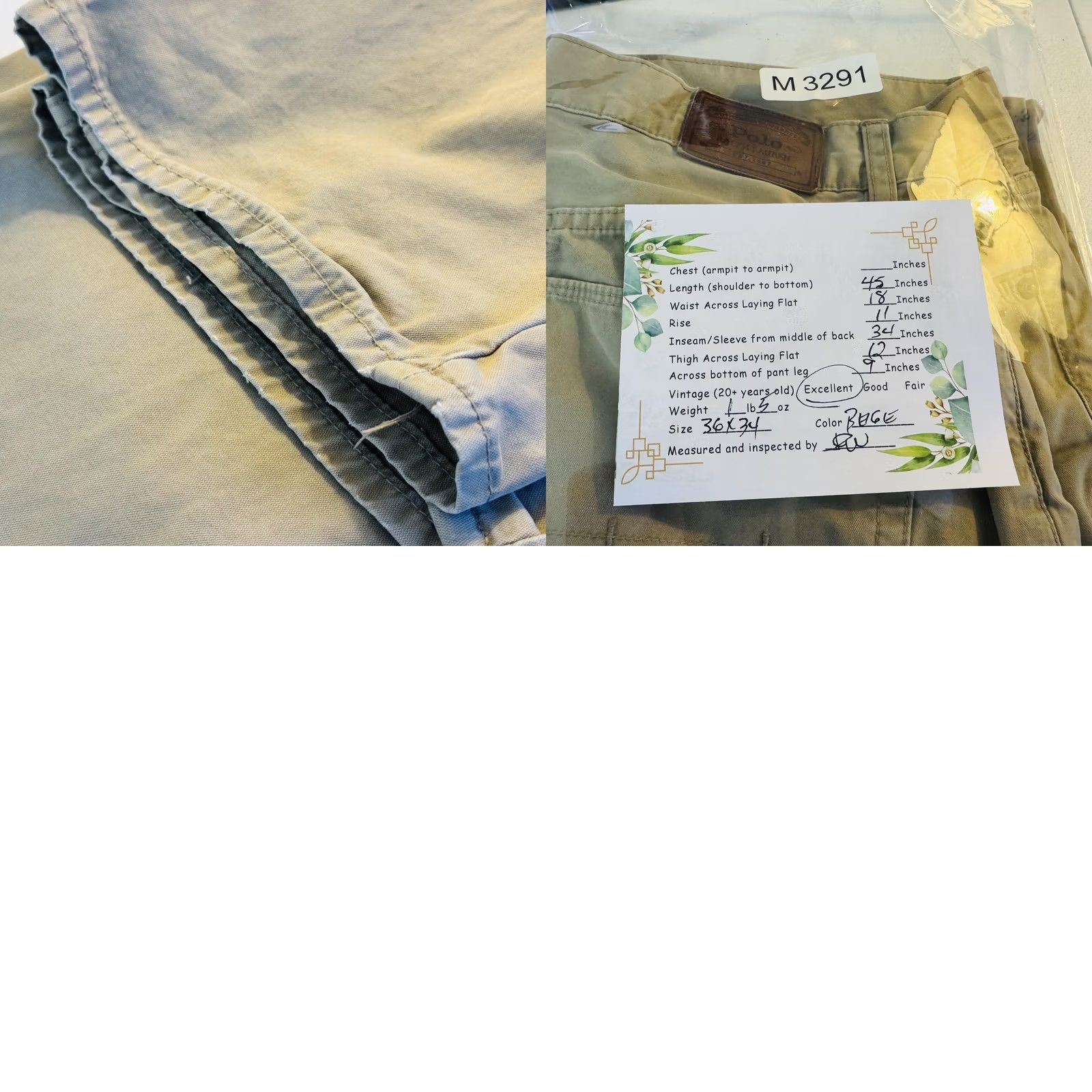 Polo Ralph Lauren Polo Ralph Lauren Khakis Mens 36x34 Beige Cotton Authentic Dungarees Zip Fly Size US M / EU 48-50 / 2 - 8 Thumbnail