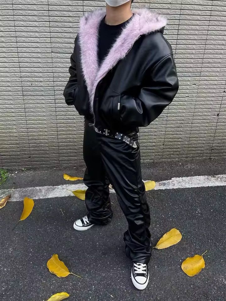 Other Y2k Fur Streetwear PU Leather Vintage Hooded Jacket Coat Size US L / EU 52-54 / 3 - 3 Thumbnail