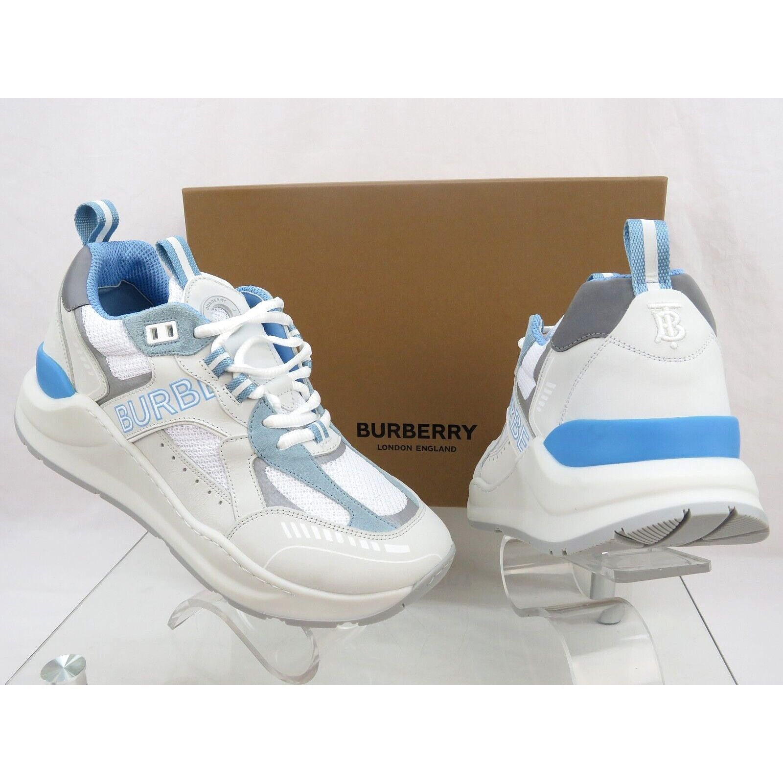 Burberry SEAN WHITE SUEDE MESH PALE BLUE LOGO LOW SNEAKERS 41 US 8 Size US 8 / EU 41 - 2 Thumbnail