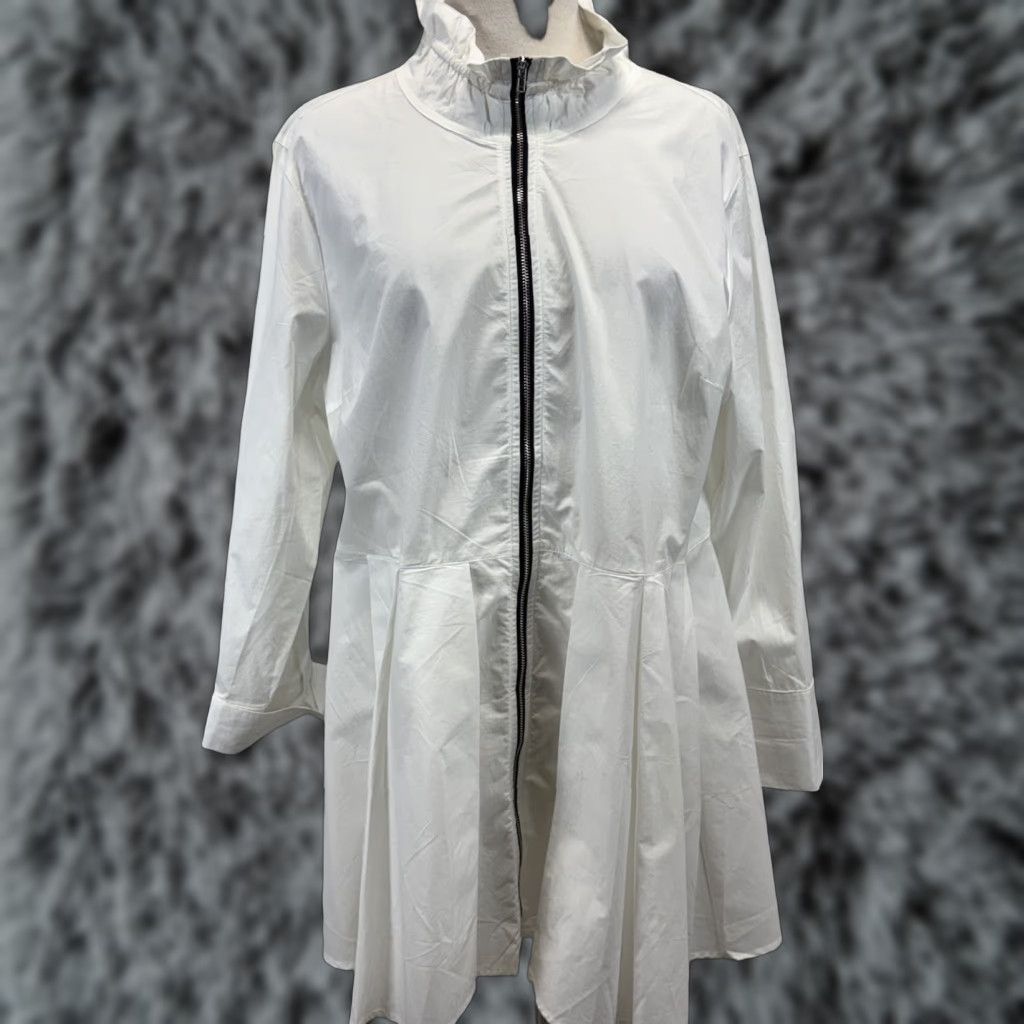 Vintage John Mark Crisp White Shirt Jacket XL Full Zip Mid Length Wire Collar Pleated Size XL / US 12-14 / IT 48-50 - 1 Thumbnail