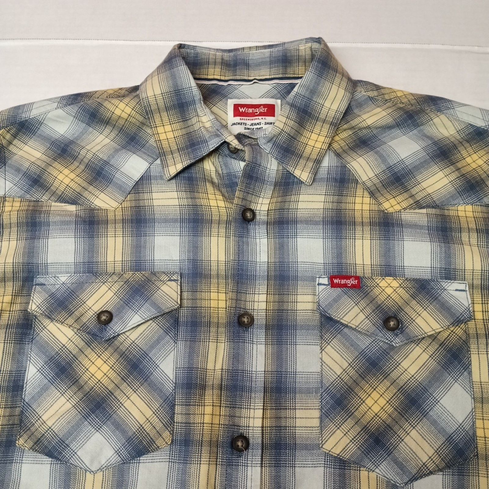 Wrangler Wrangler Cowboy Wash Shirt Mens Size M Sky Blue Yellow Plaid Size US M / EU 48-50 / 2 - 3 Thumbnail