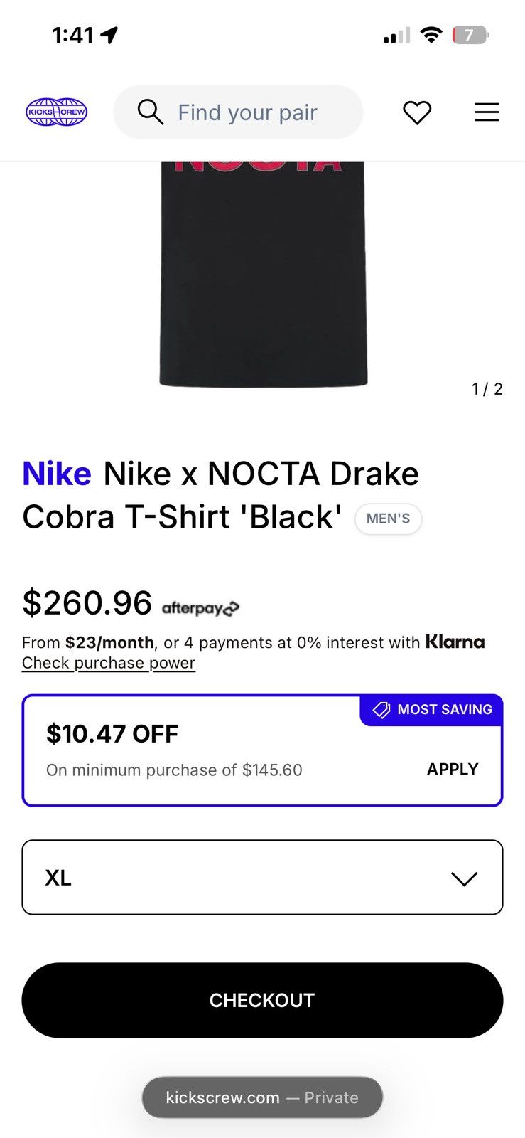 NOCTA NikeNike x NOCTA Drake Cobra T-Shirt 'Black'MEN'S Size US XL / EU 56 / 4 - 3 Thumbnail