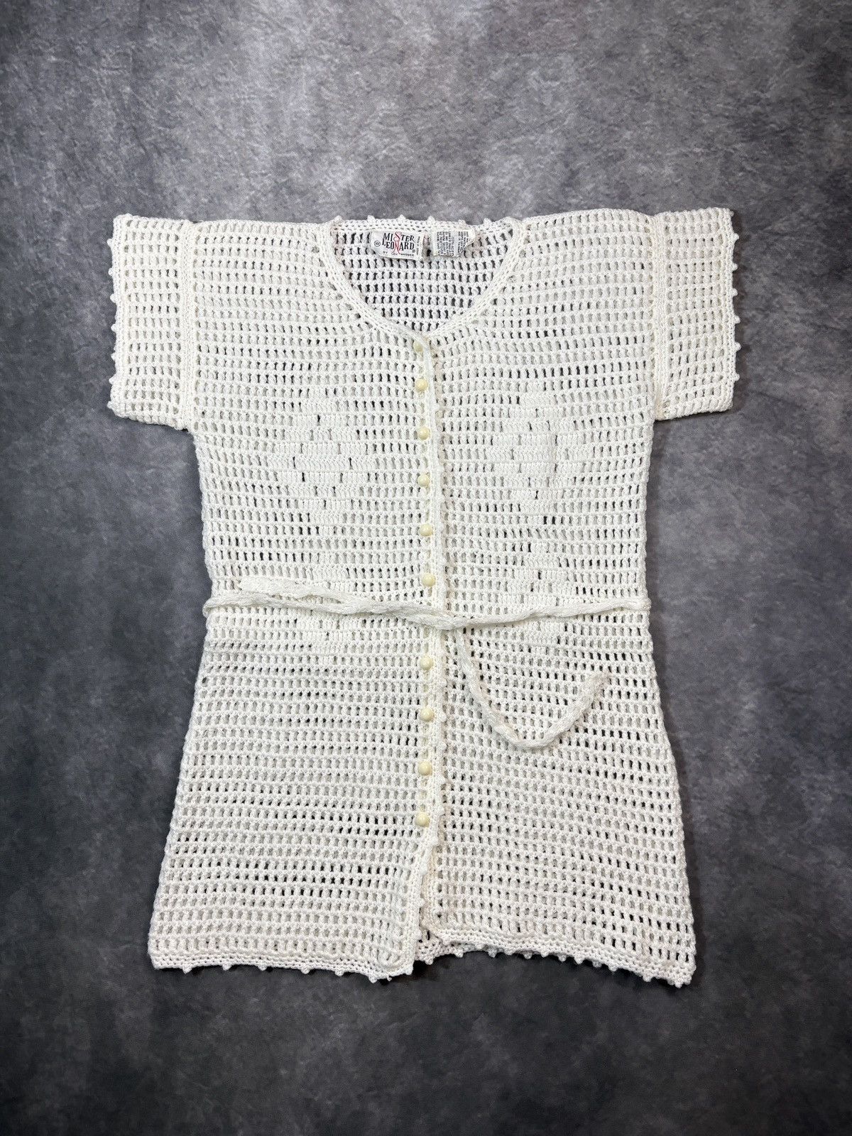 Vintage 1970s Vintage Belted Shortsleeve Loose Knit Shirt Crochet 70 Size S / US 4 / IT 40 - 7 Thumbnail