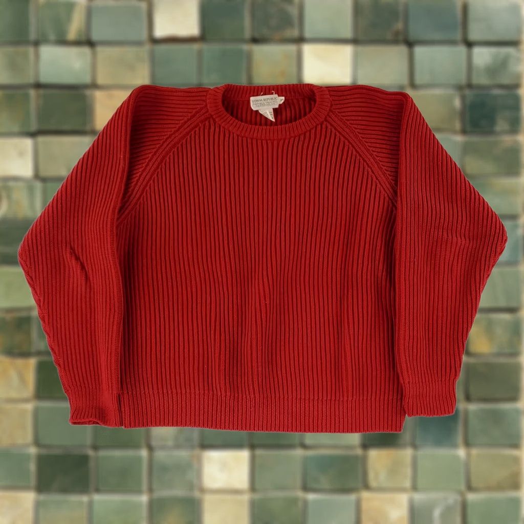 Banana Republic VINTAGE Banana Republic Sweater Crew Neck Ribbed Chunk Red Mens XL 90s Size US XL / EU 56 / 4 - 1 Thumbnail