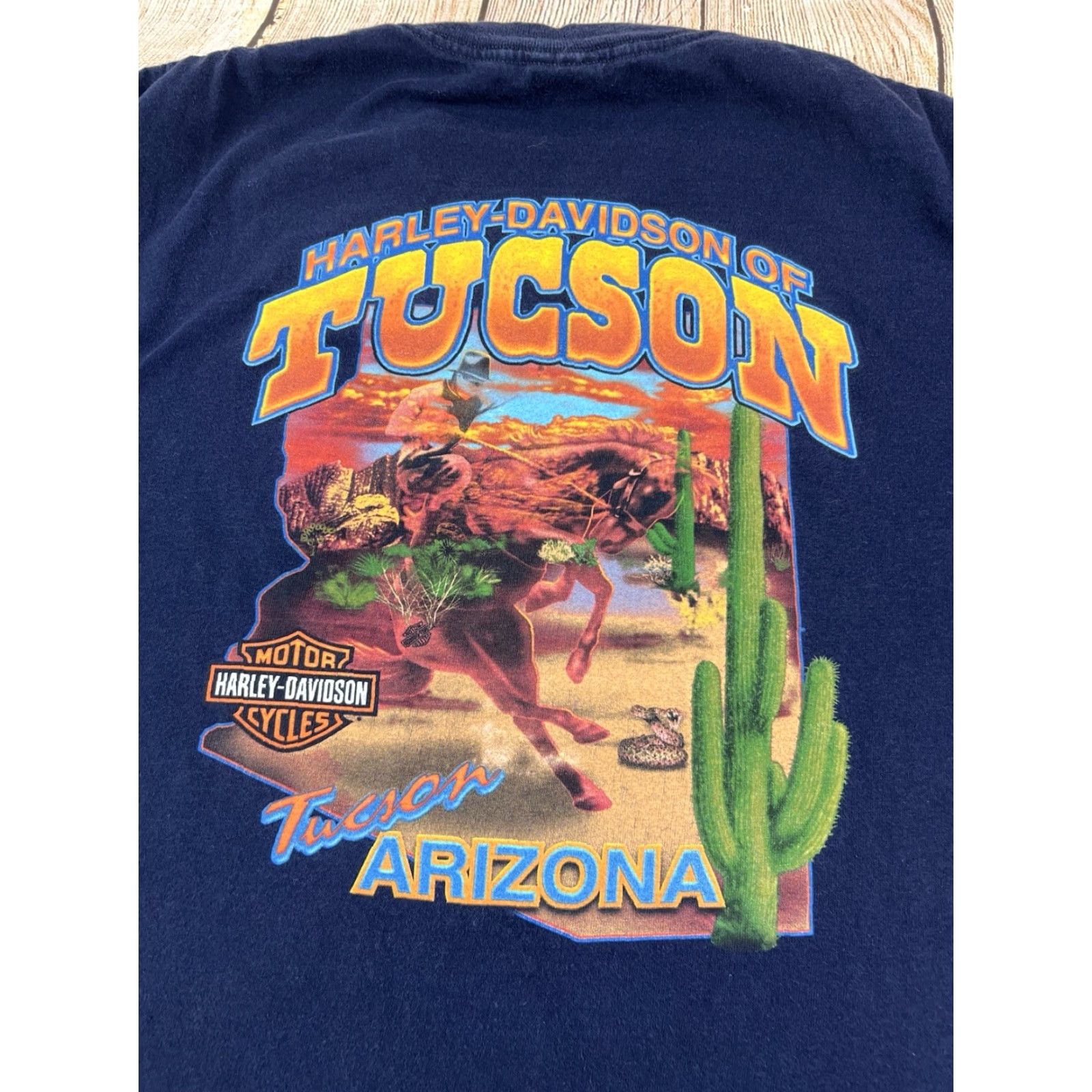 Harley Davidson Harley-Davidson T-Shirt Medium M Blue Tucson Arizona Bucking Horse Cowboy Motorcycles Horse Shirt Mens Blue 2000s Size US M / EU 48-50 / 2 - 7 Thumbnail