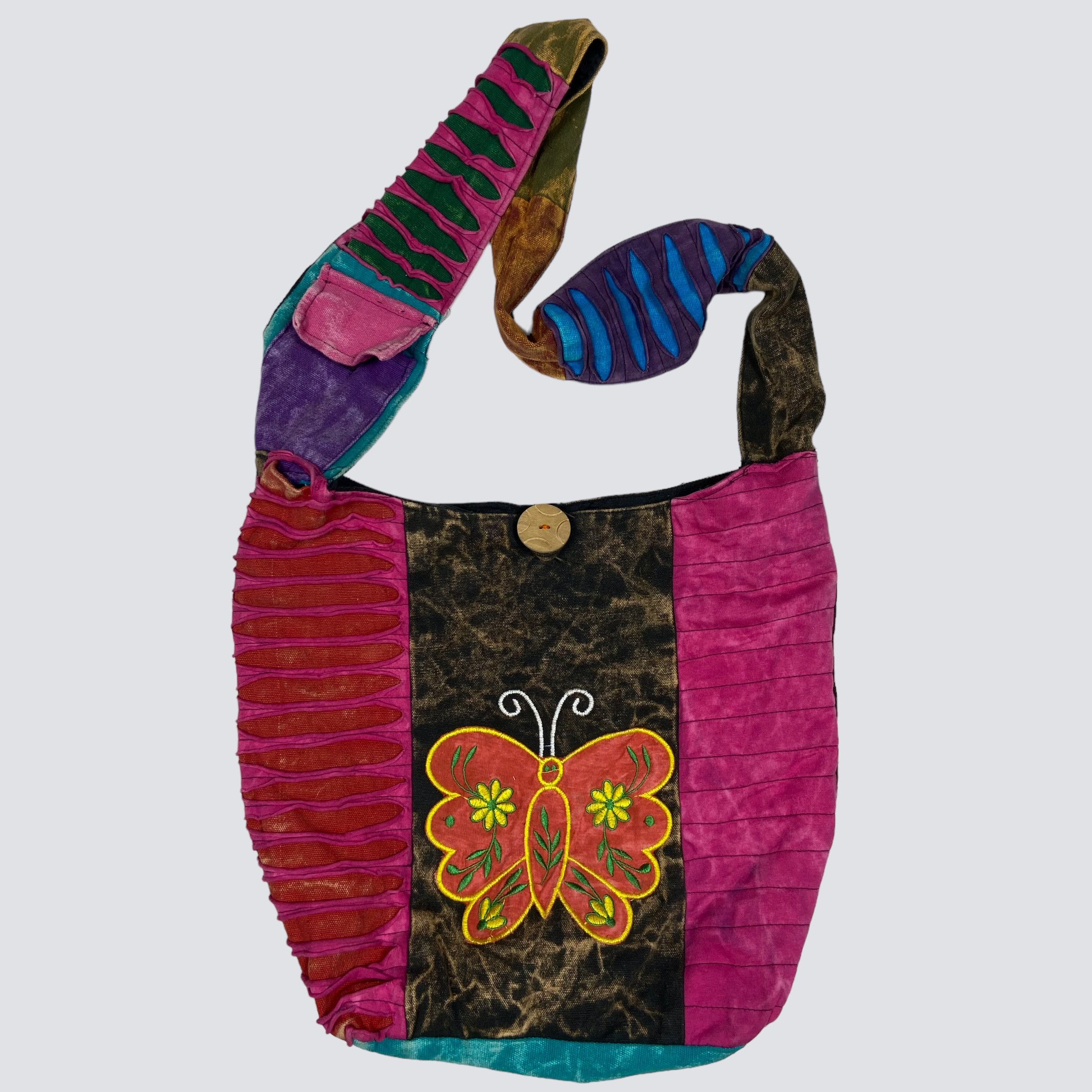 Vintage REWORKED LSD BUTTERFLY HANDMADE 1990s RASTA BAG - № 6035 Size ONE SIZE - 9 Thumbnail