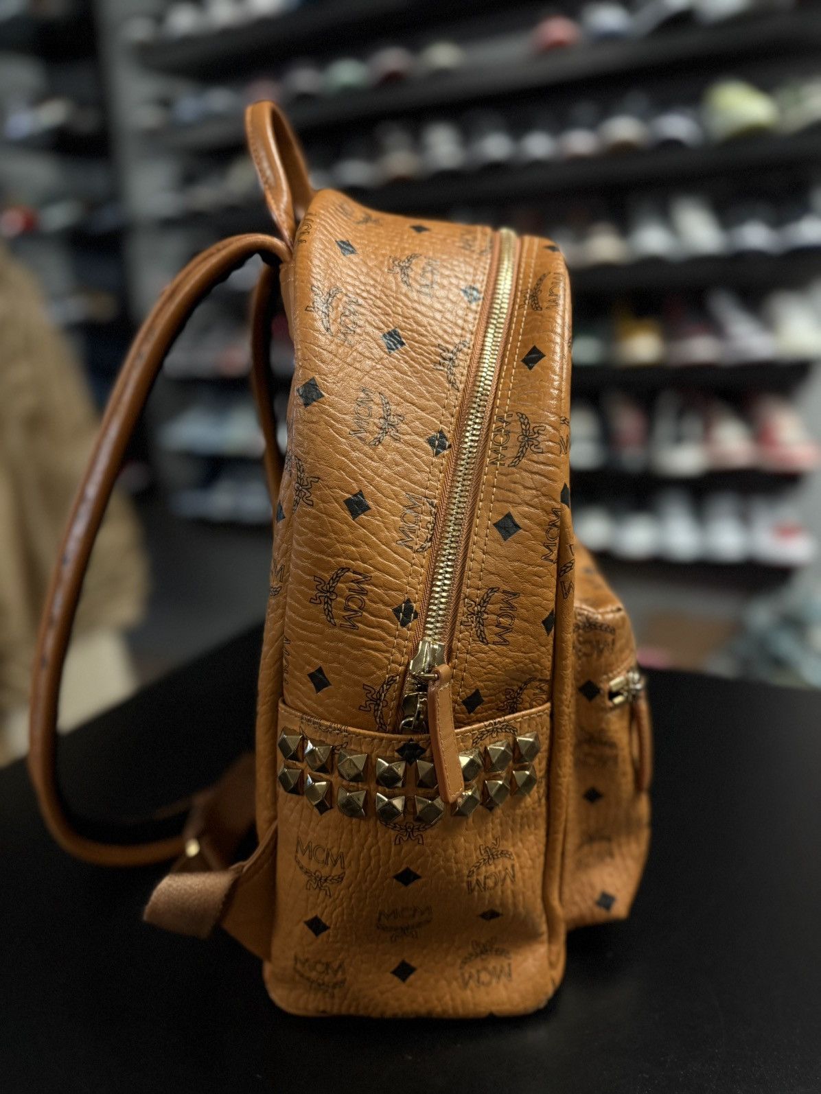 MCM MCM Classic Logo Brown Studs Medium Backpack 🧼 Size ONE SIZE - 9 Thumbnail