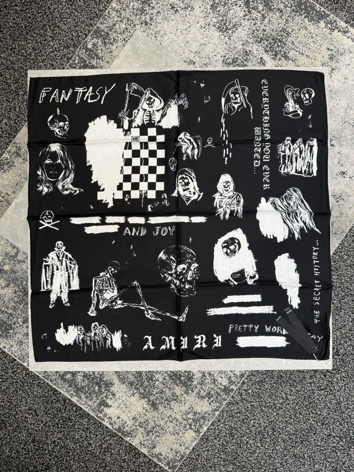 Amiri × Wes Lang All Over Sketch Silk Scarf Black. BNWT. RRP $770 Size ONE SIZE - 1 Thumbnail