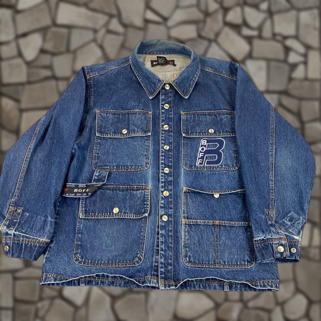 Denime Denim Jacket Men Medium Blue BOFF Jean Skater Snap Grunge Distressed Retro Y2K Size US 31 - 1 Thumbnail