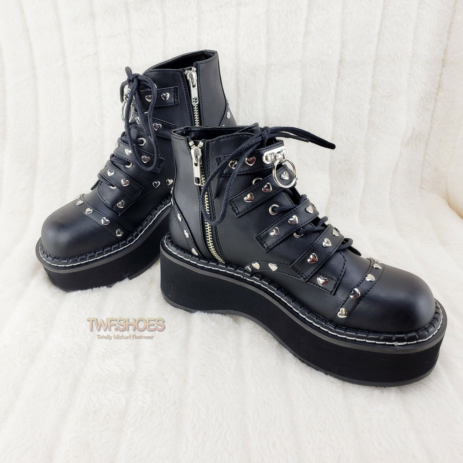 Emily 315 Black Vegan Leather Platform Ankle Boot 6-12 NY DE