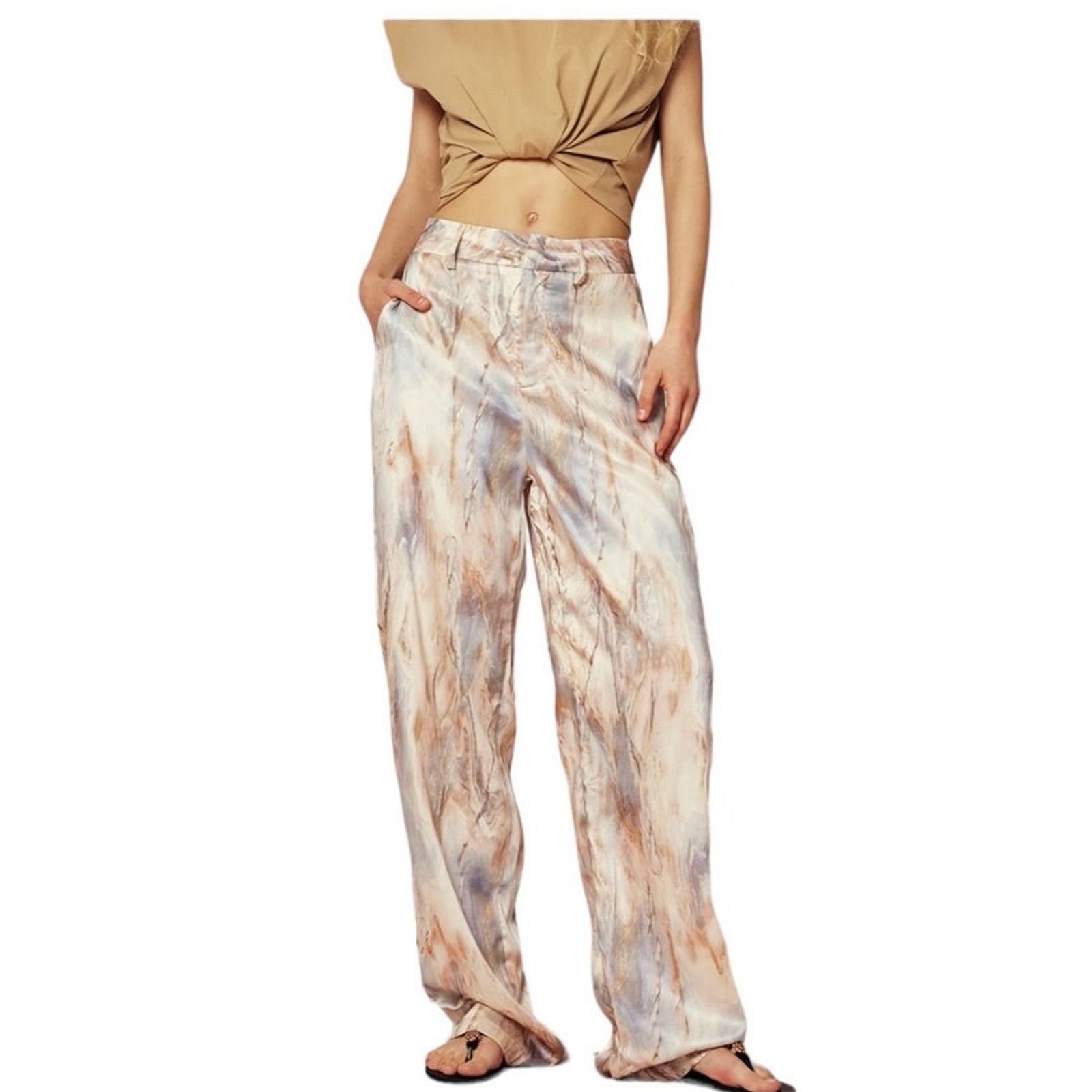 Other Marble Print High Waisted Full-Length Straight Leg Pants Size 28" / US 6 / IT 42 - 2 Thumbnail