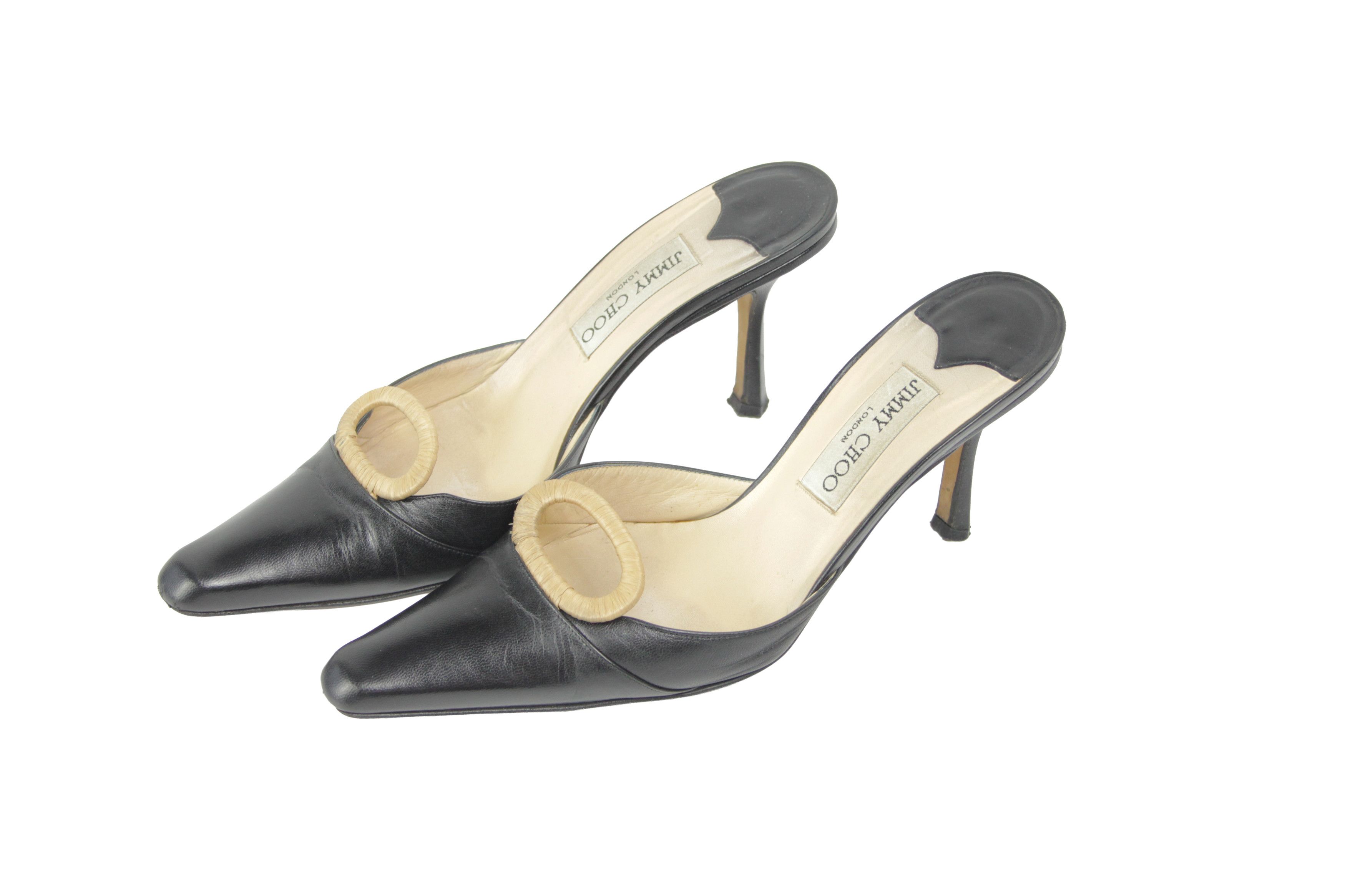 Jimmy Choo 00S Y2K Peep-Toe Heeled Mules Vintage Size US 8 / IT 38 - 3 Thumbnail