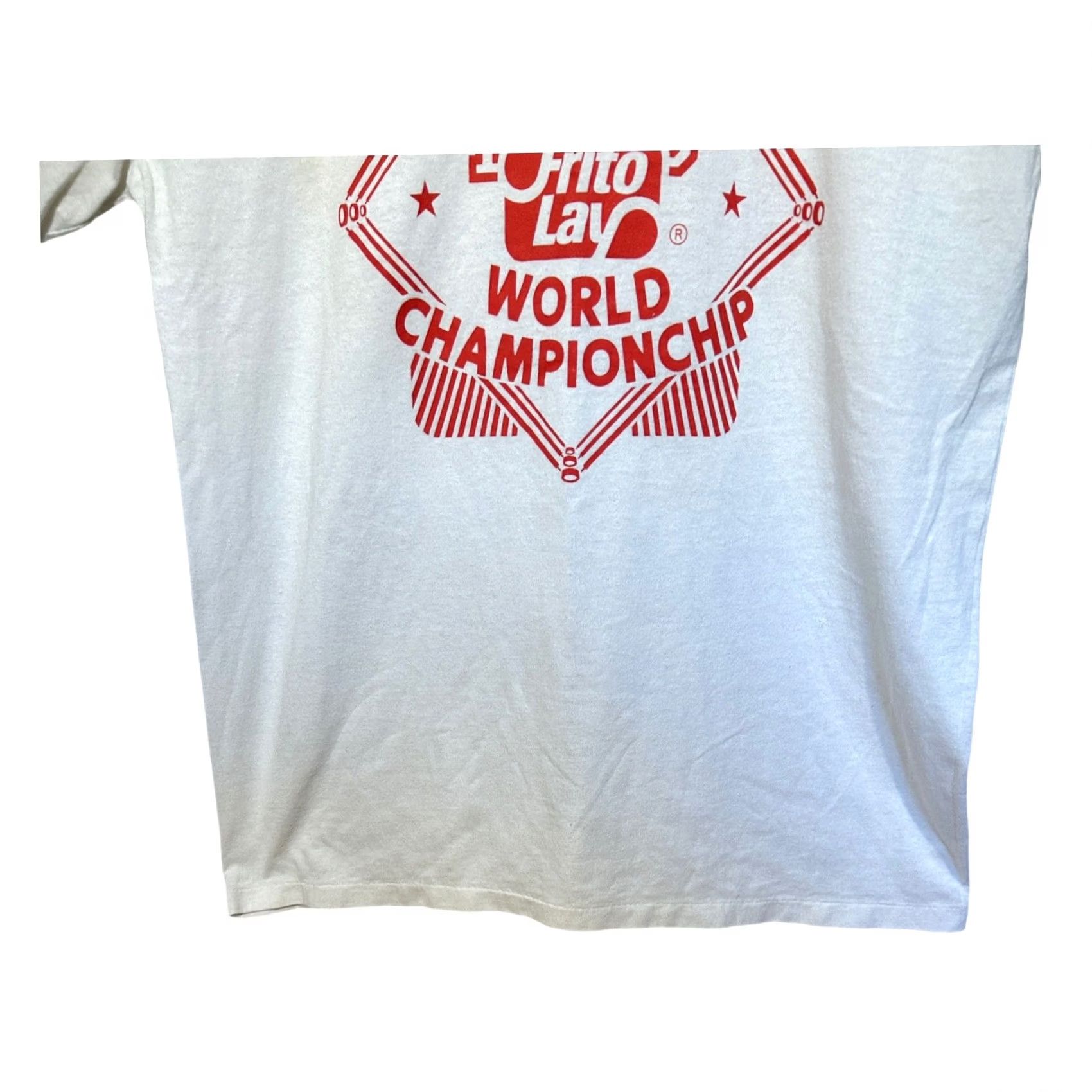 Fruit Of The Loom VINTAGE Fruit of the Loom Shirt Men White XL Crew Neck Short Sleeve Graphic Tee Ad Campaign Chip 1988 World Championship Made In USA Size US XL / EU 56 / 4 - 3 Thumbnail