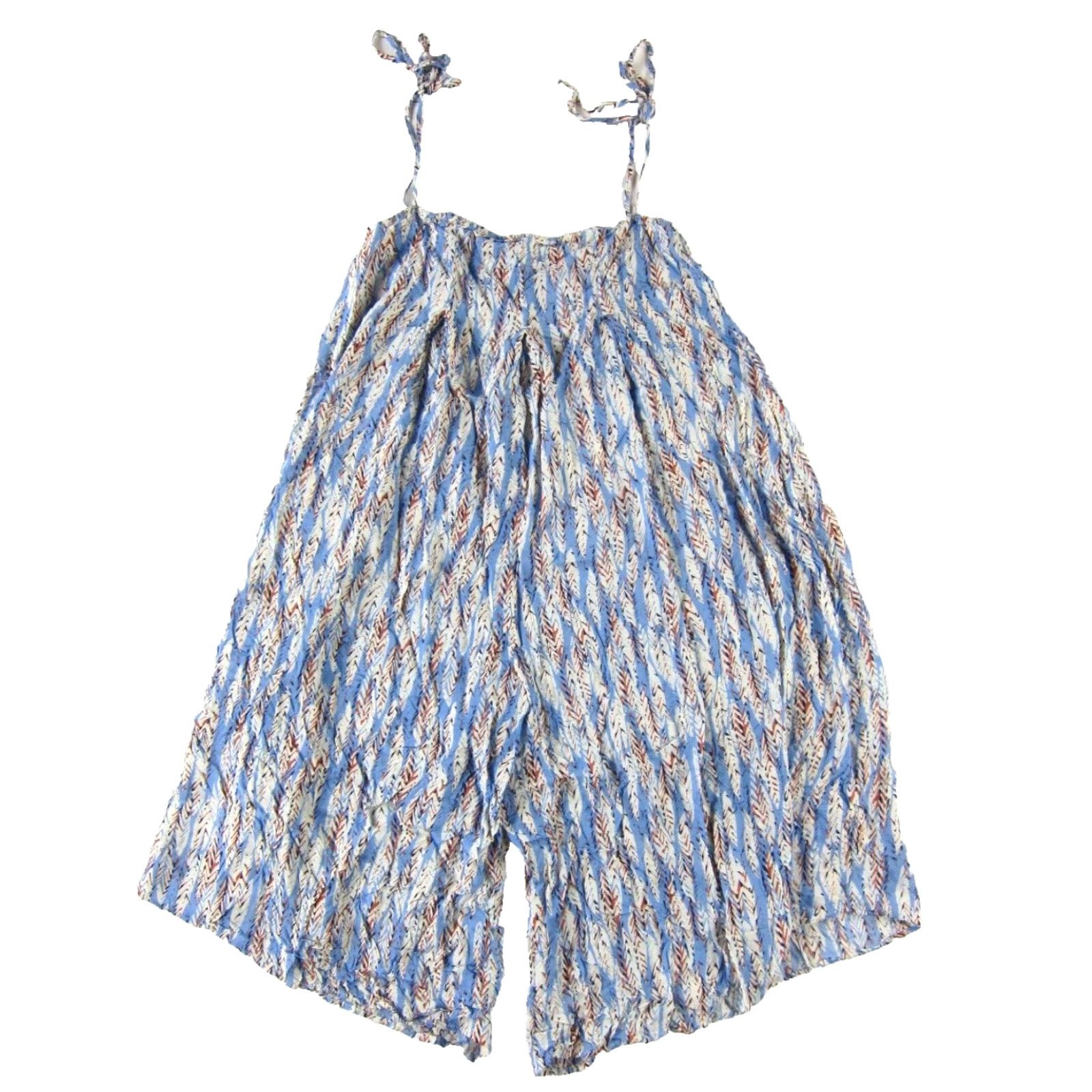 Vintage Style Rack Jumpsuit Shirt Women Small Blue Wide Leg Tie Strap 100% Rayon Two-Piece Set Shorts Tank Casual Geometric Pattern 60s Style Rack Womens Size 28" / US 6 / IT 42 - 2 Thumbnail