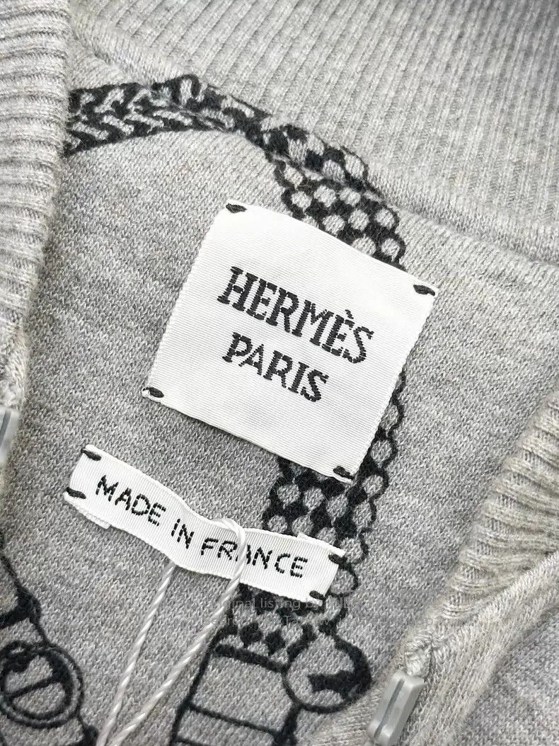 Hermes Hermes Grey Chain Print Women's Pilot Fleece Jacket Jacket Size XS / US 0-2 / IT 36-38 - 5 Thumbnail