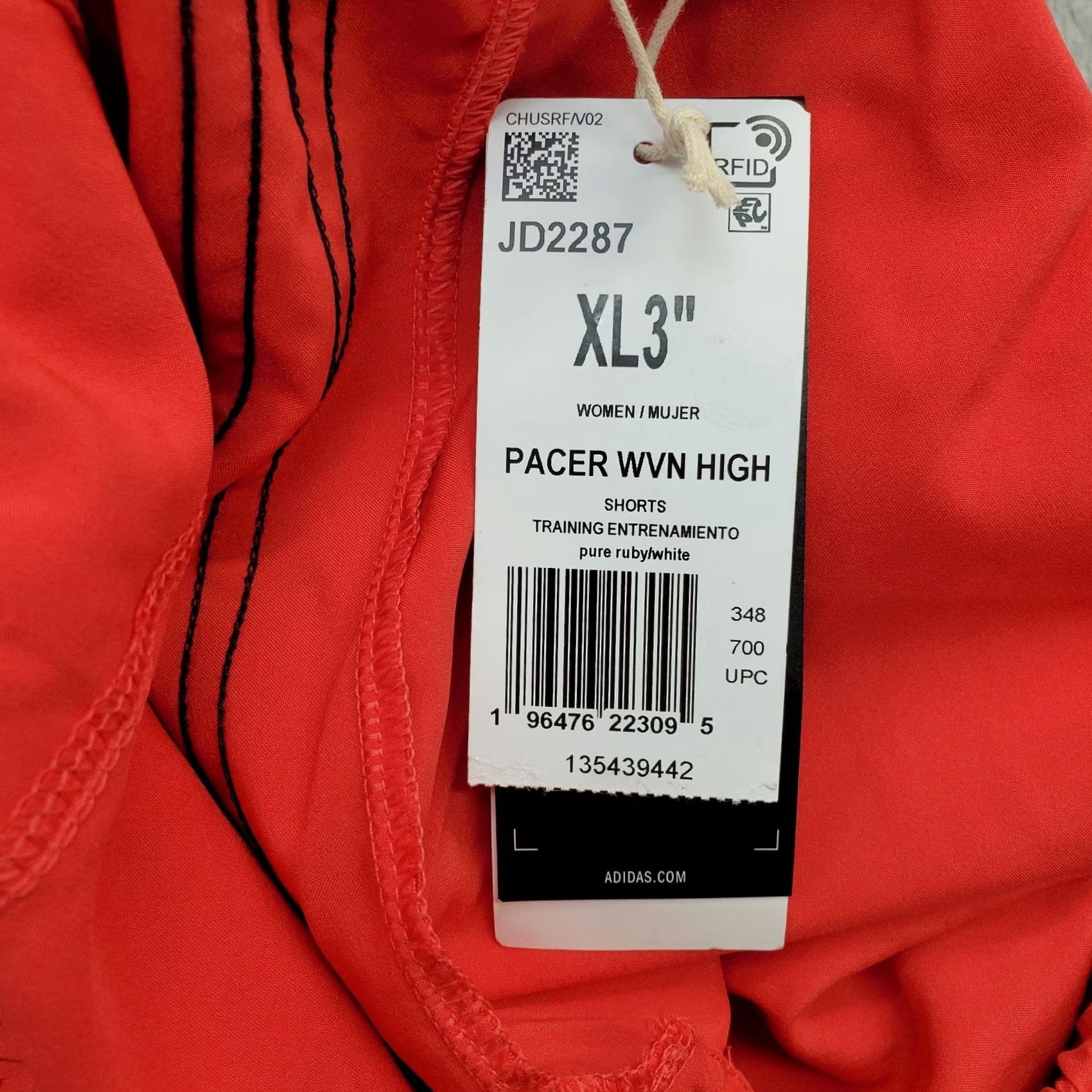 Adidas Adidas Pacer Training Shorts Mens XL Red 3-Stripes Woven High-Rise Pull On JD2287 Size US 36 / EU 52 - 7 Thumbnail