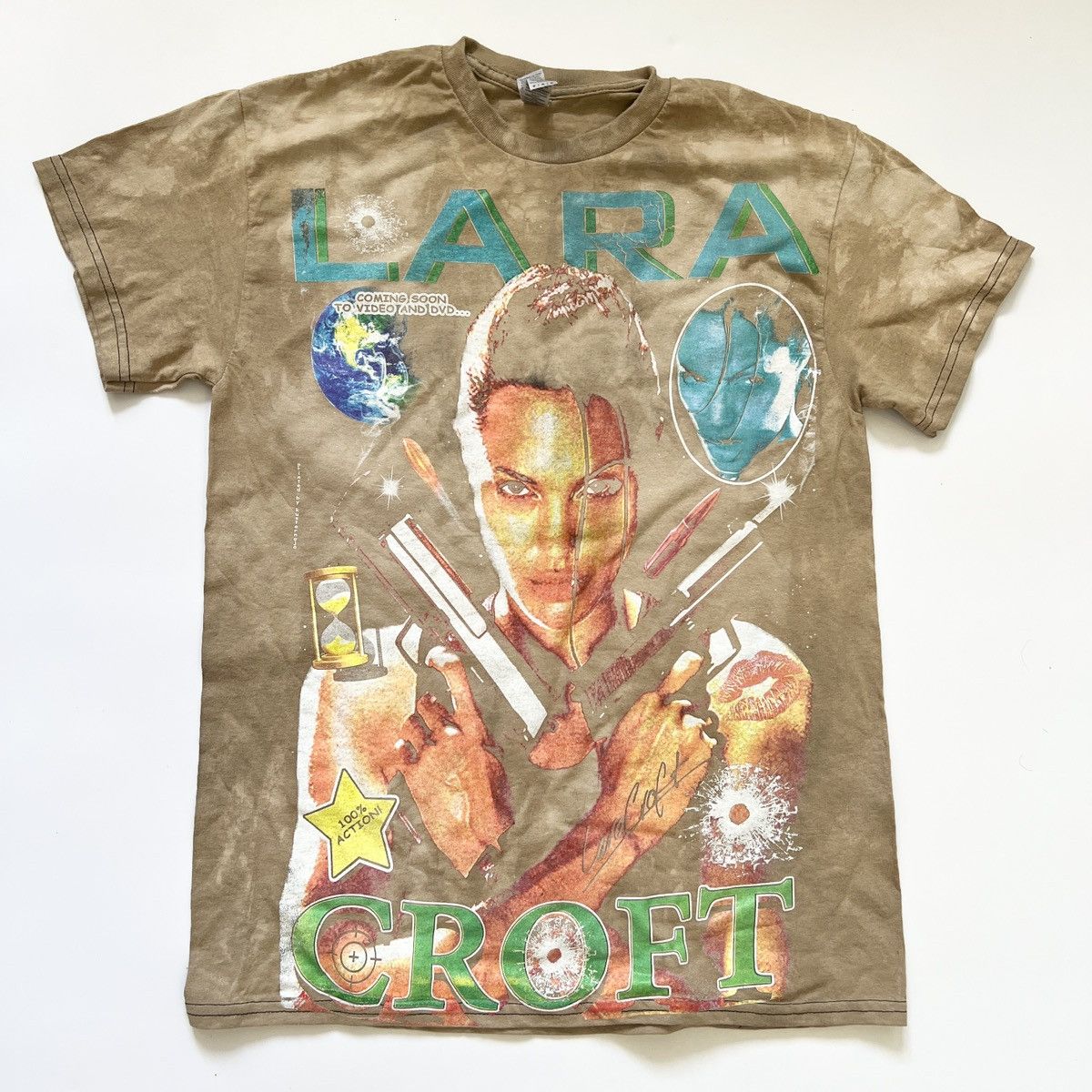 image of Lara Croft Tomb Raider Faded T-Shirt Shirt Action Movie 00S in Faded Black, Men's (Size Medium)
