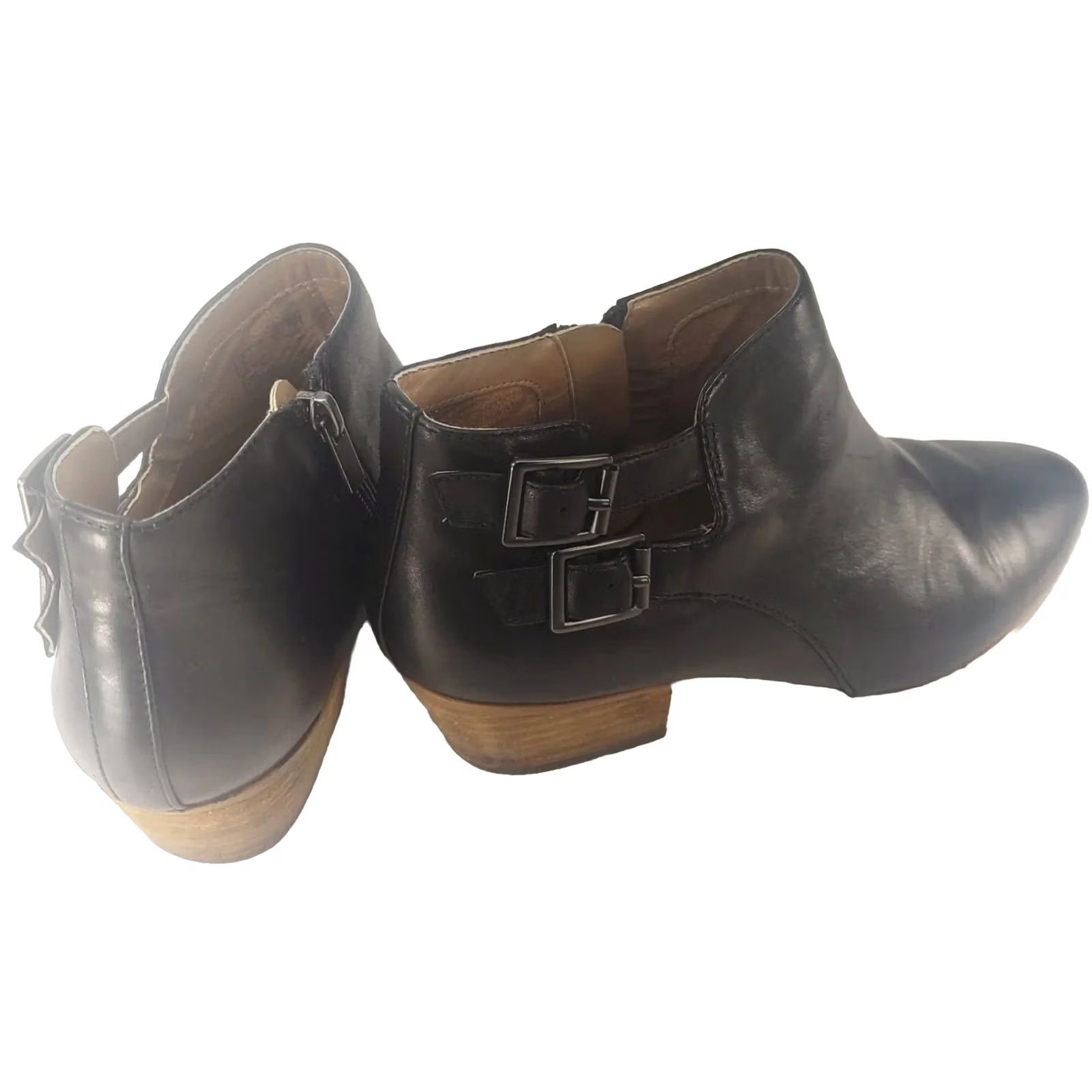 Clarks Clarks Collection Black Leather Ankle Booties Women's 8.5M Almond Toe Side Zip Straps 20701 Size US 9 / IT 39 - 4 Thumbnail