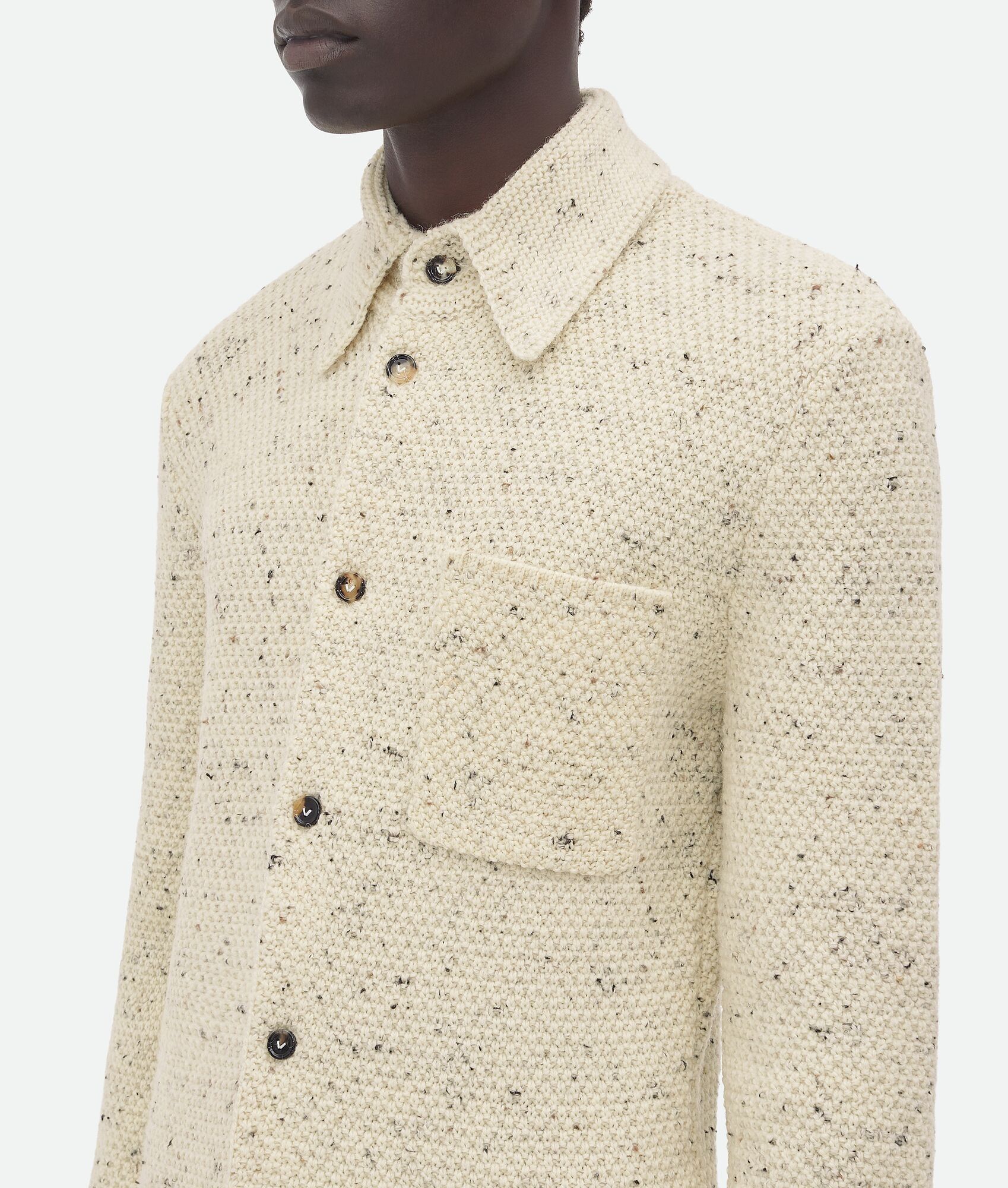 Bottega Veneta o1loc1c0325 769077 Wool Knitted Shirt in Ivory Size US L / EU 52-54 / 3 - 6 Thumbnail