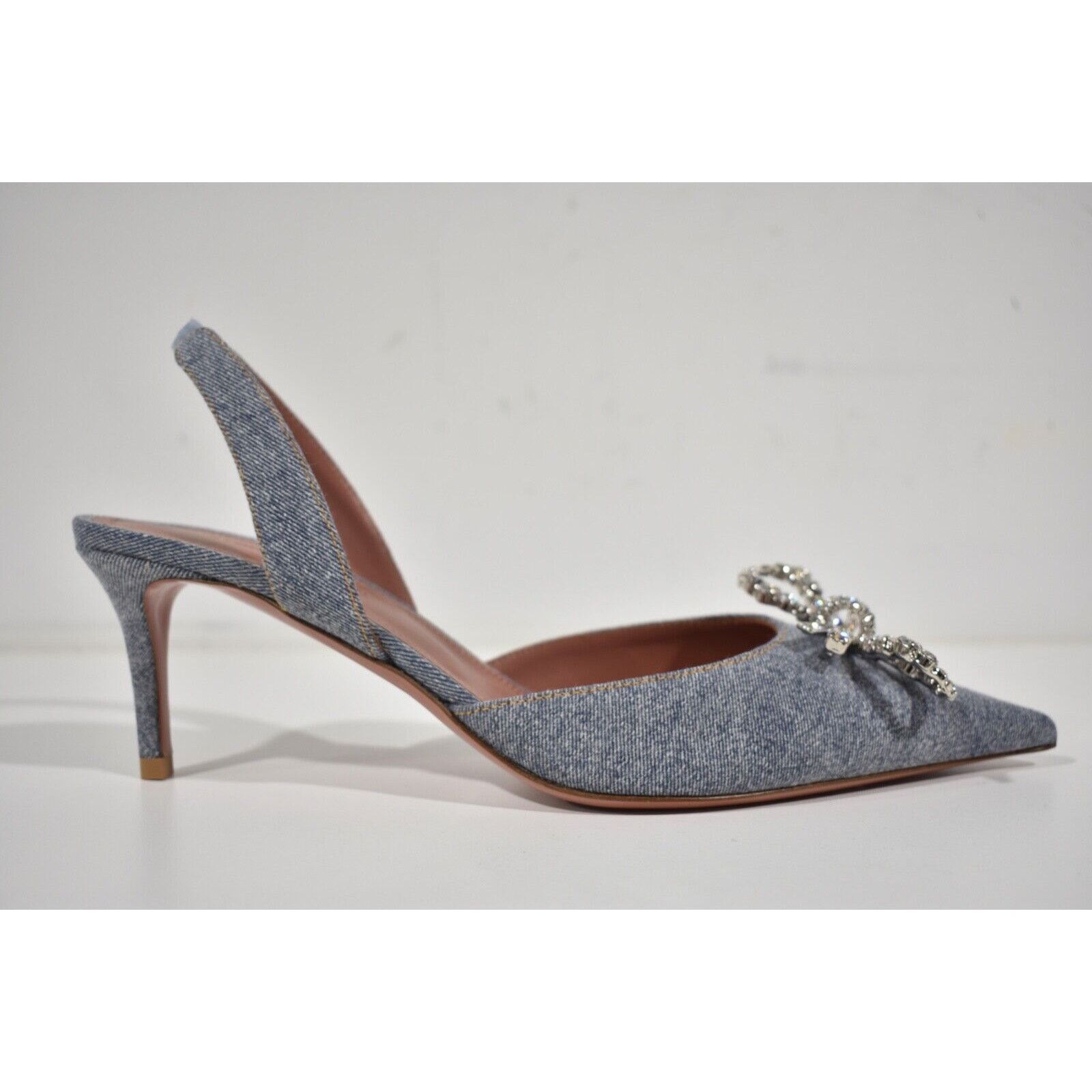 Amina Muaddi Rosie Sling Crystal Bow Slingback Sandal Heel Pump 38.5 Size US 8.5 / IT 38.5 - 3 Thumbnail