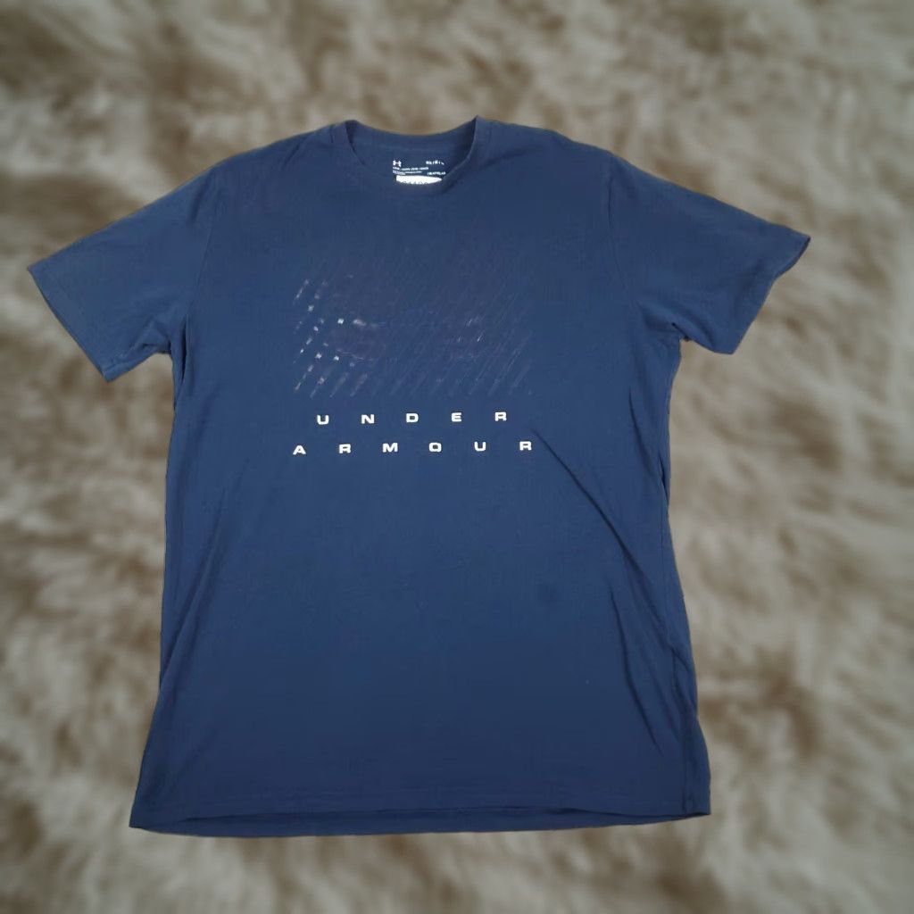 Under Armour Under Armour HeatGear T-Shirt Short Sleeve Mens Medium Blue Solid Logo All Seasons 90s Modern Sports Mens Size US M / EU 48-50 / 2 - 1 Thumbnail