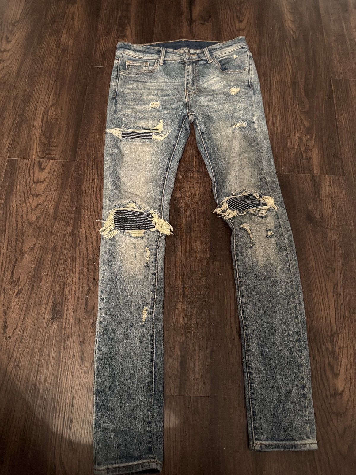 MNML Distressed Stretch Denim Blue Jeans Size US 31 - 1 Thumbnail