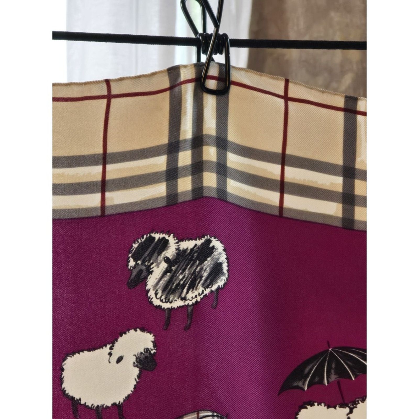 Burberry Burberry Silk Scarf Nova Check‎ Sheep Umbrella Print 18.5" Size ONE SIZE - 8 Thumbnail
