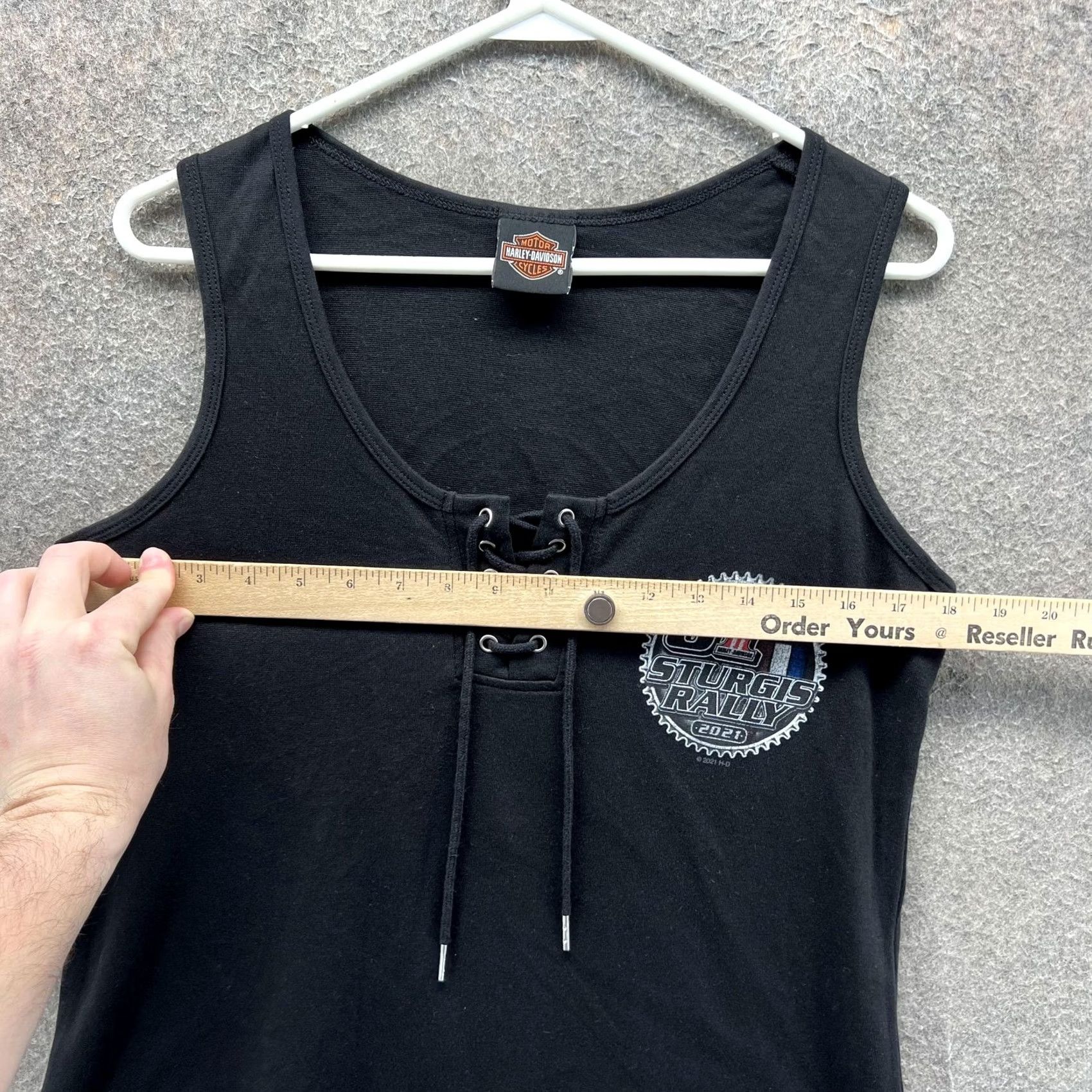 Harley Davidson Harley-Davidson Tank Top Womens Large Black Lace Up 81st Sturgis Rally 2021 Size L / US 10 / IT 46 - 3 Thumbnail