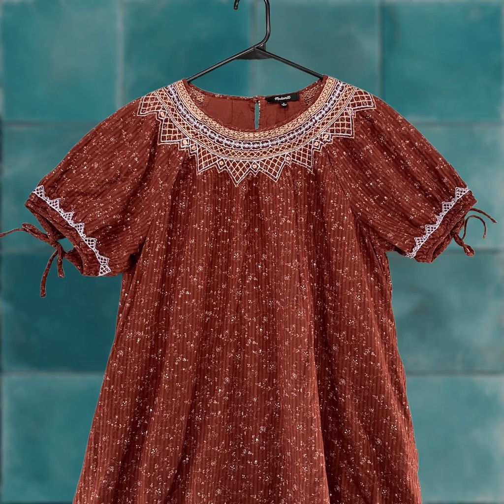Madewell VINTAGE Madewell Dress Womens Medium Rust Red Embroidered Boho Peasant Cottagecore Size M / US 6-8 / IT 42-44 - 1 Thumbnail