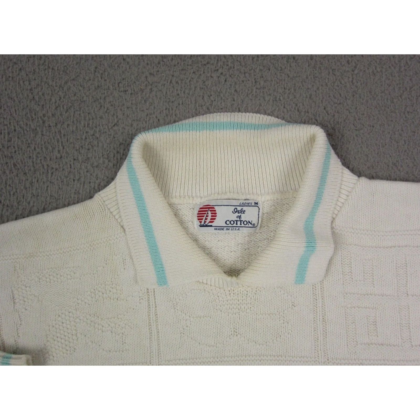 Vintage Isles of Cotton Sweater Womens M Ivory Embroidered Knit Collared Long Sleeve Pullover 90s USA Vintage: No Ladies Made in USA Size M / US 6-8 / IT 42-44 - 2 Thumbnail