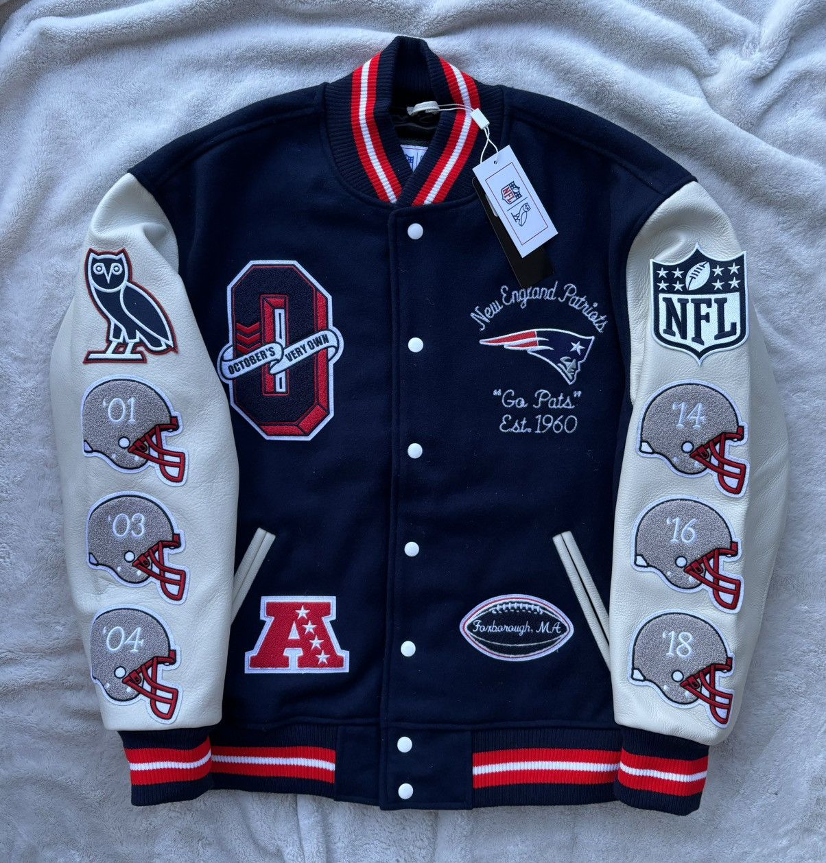 NFL × Octobers Very Own OVO x NFL New England Patriots Varsity Jacket ...