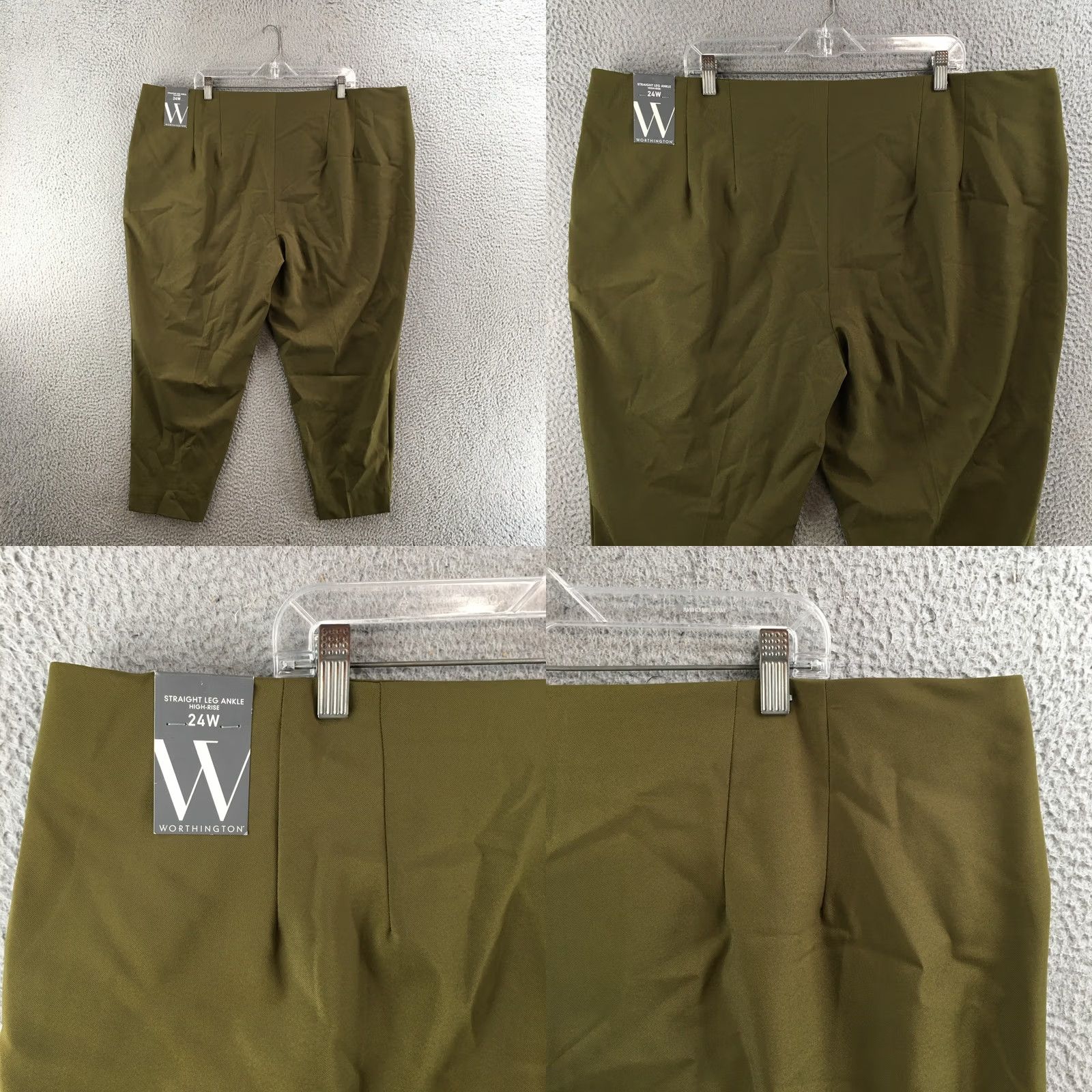 Worthington Worthington Pants Womens 24W Olive Green Straight Leg Ankle High Rise Zip Fly Size 42" / US 20 - 9 Thumbnail