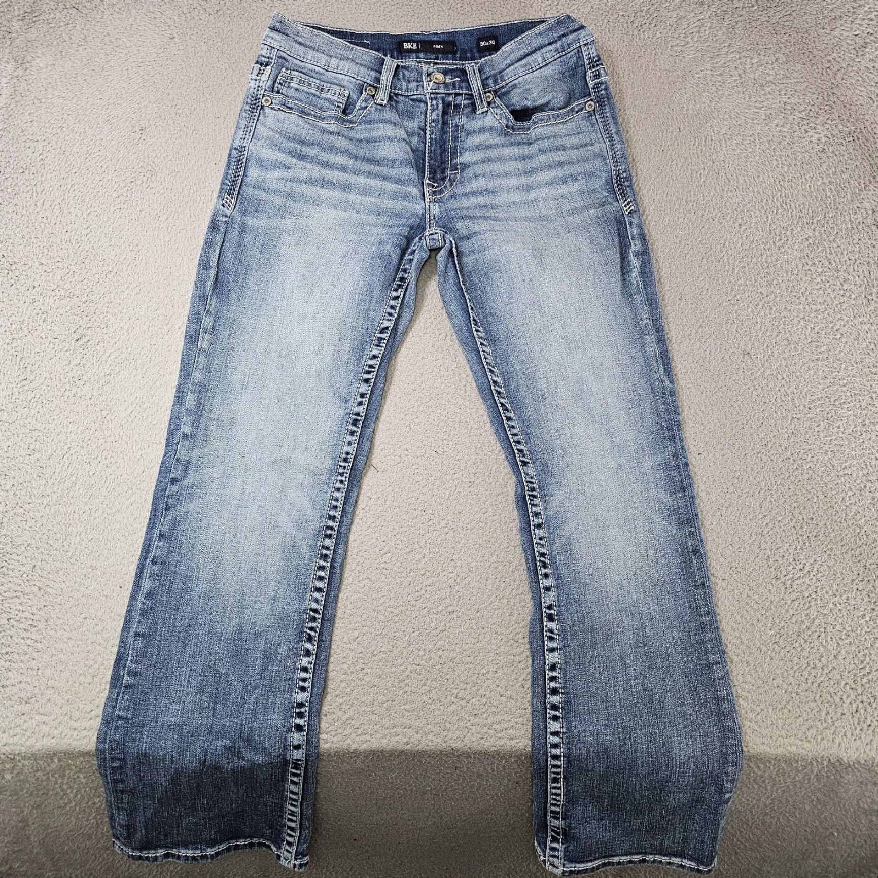 BKE BKE Aiden Jeans Mens 30x28 Light Wash Straight Leg Stretch Denim Denim Jeans 5-Pocket Embroidered Blue Cotton Blend Zip Fly Mens Size US 30 / EU 46 - 2 Thumbnail