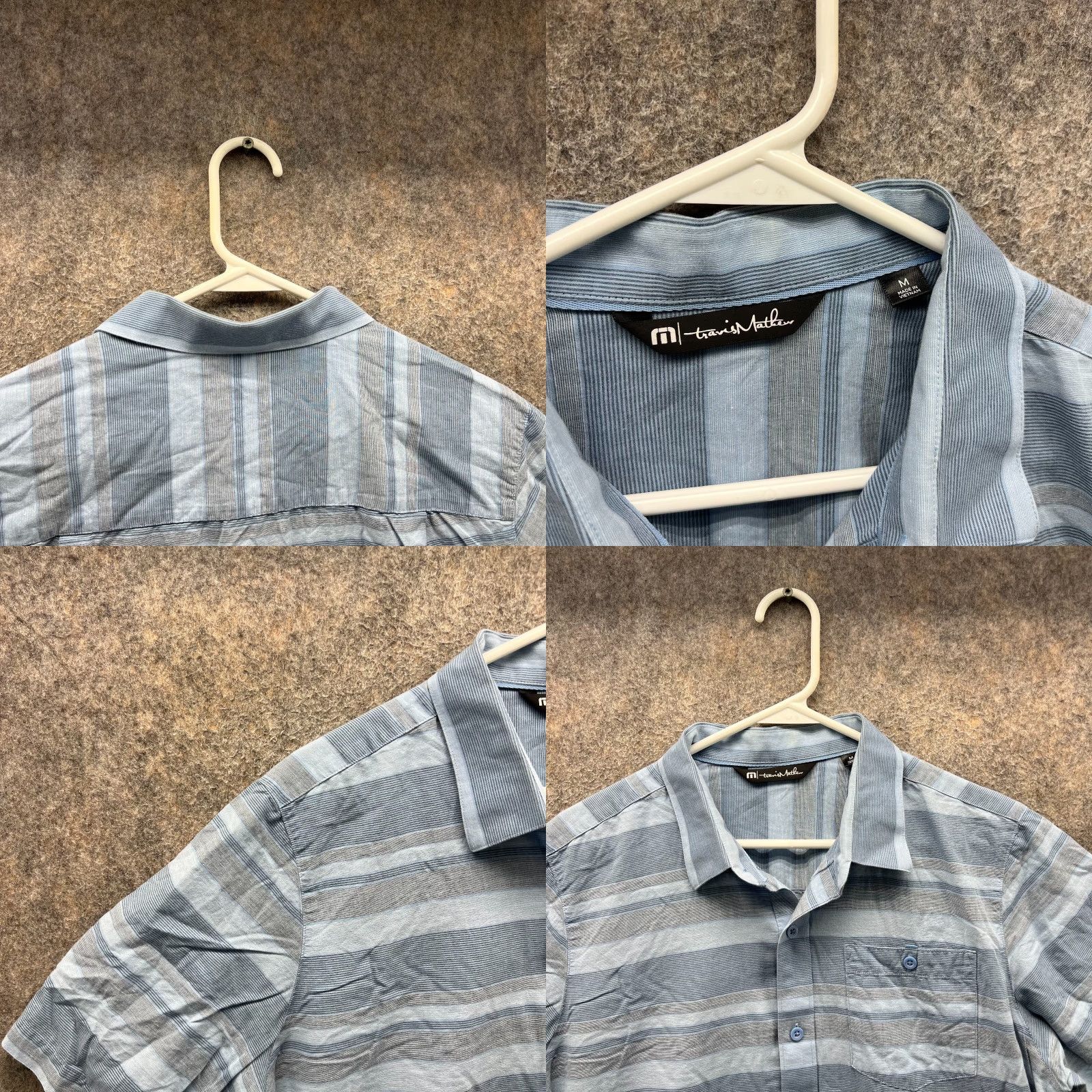 TravisMathew VINTAGE Travis Mathew Shirt Mens Medium Blue Button Down Striped Short Sleeve Pocket Size US M / EU 48-50 / 2 - 8 Thumbnail