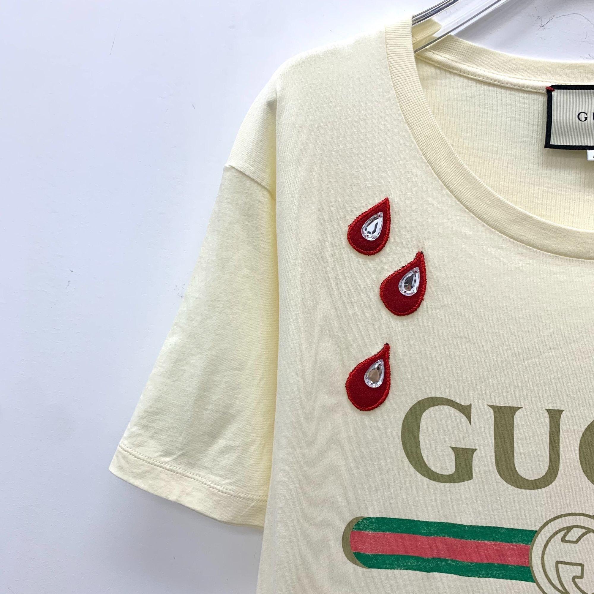 Gucci Gucci Beige Logo "Spiritismo" Rhinestone Cotton Short-Sleeve Size S / US 4 / IT 40 - 7 Thumbnail