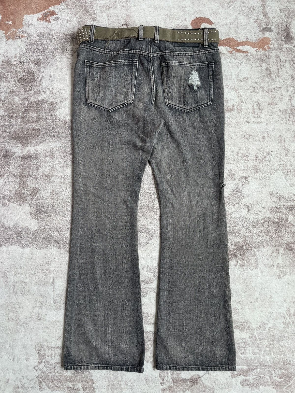 Japanese Brand Vintage Y2K Thrashed LGB Style Flare Denim Pants Size US 32 / EU 48 - 2 Thumbnail