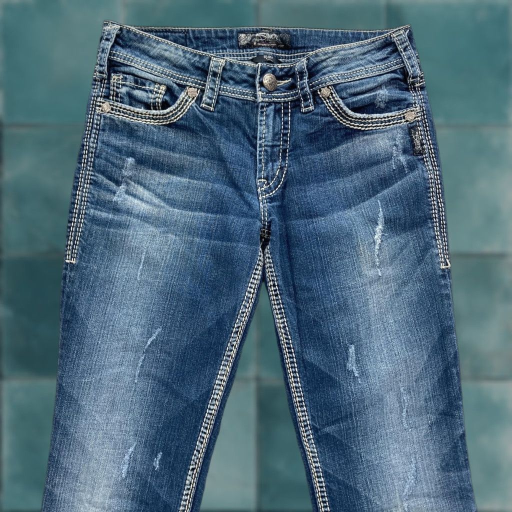 Silver Jeans Co. VINTAGE Silver Jeans Suki Bootcut Womens 29x33 Blue Curvy Fit Contrast Stitch Grunge Y2K Size 29" - 1 Thumbnail