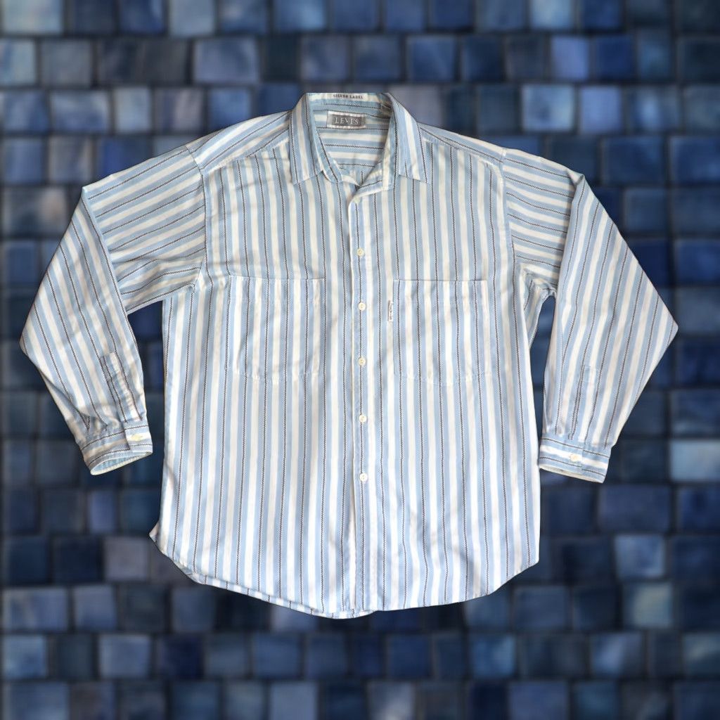 Levi's VTG Levi's Button-Front Shirt Mens L Casual 1990s 90s Striped Blue White Cotton Grunge Baggy Long Sleeve Size US L / EU 52-54 / 3 - 1 Thumbnail